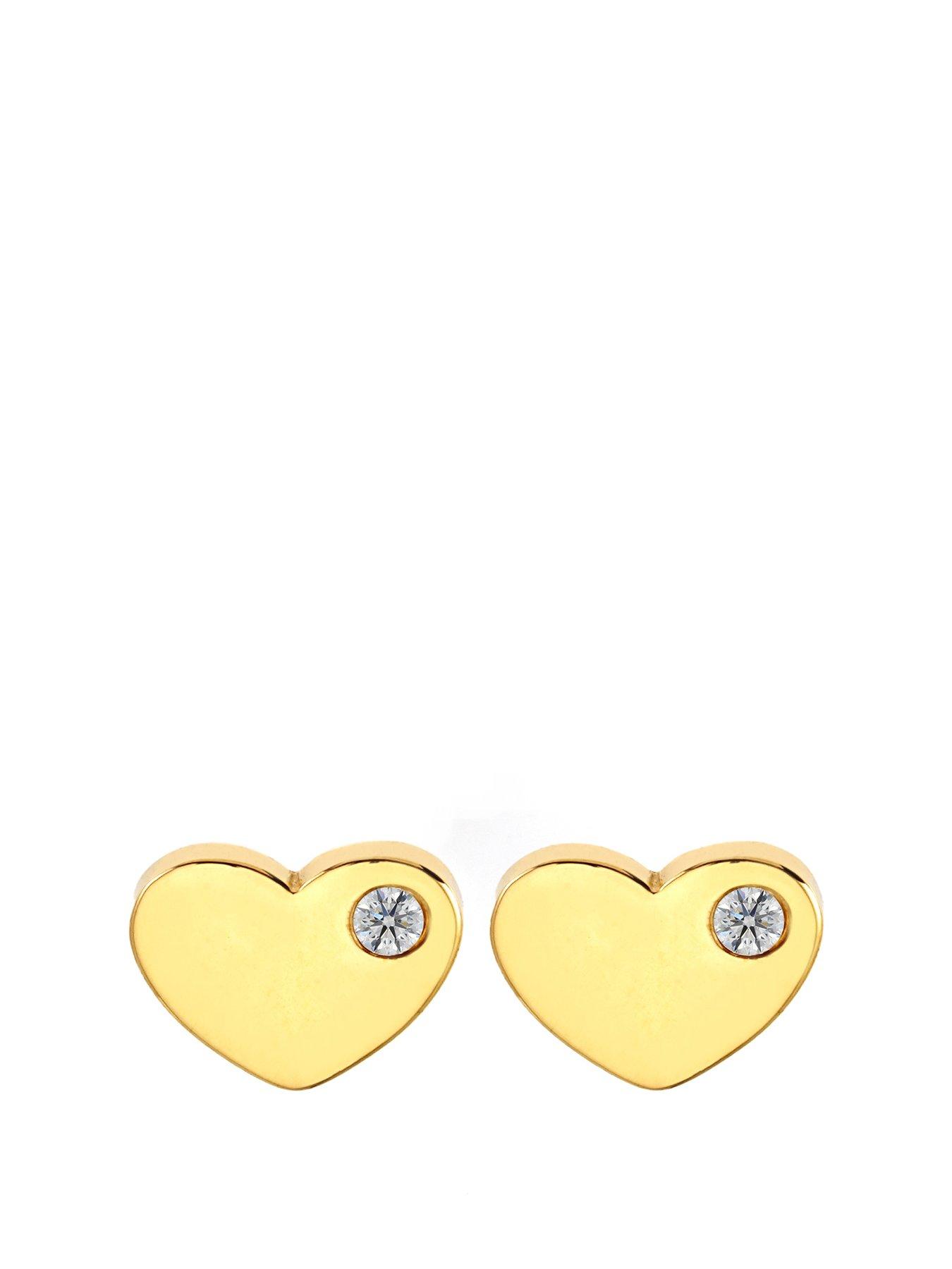 undefined Flat CZ Heart Earrings - Yellow Gold