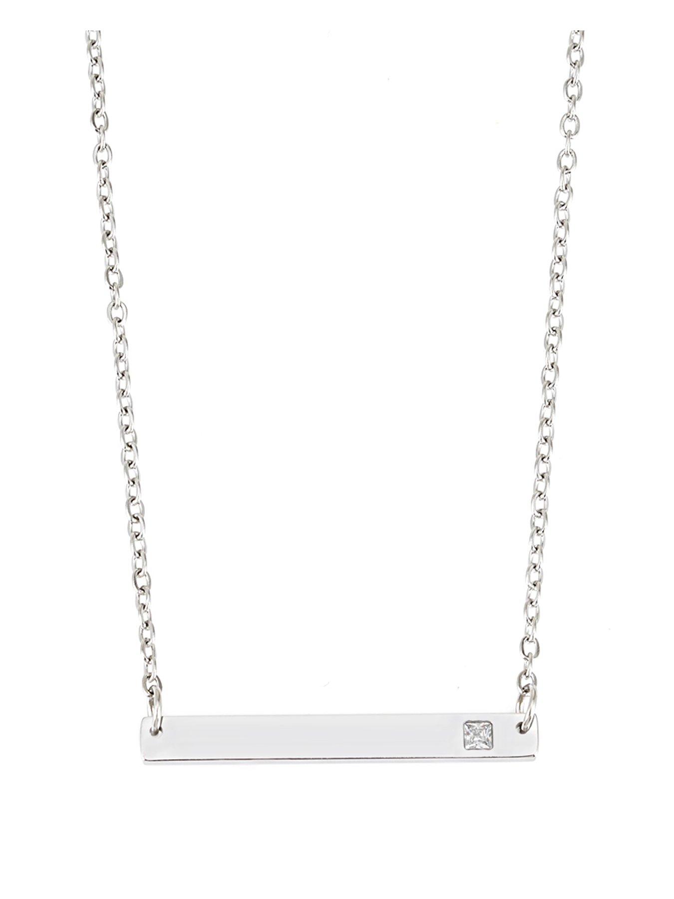 undefined CZ Stone Bar Pendant Necklace - Silver