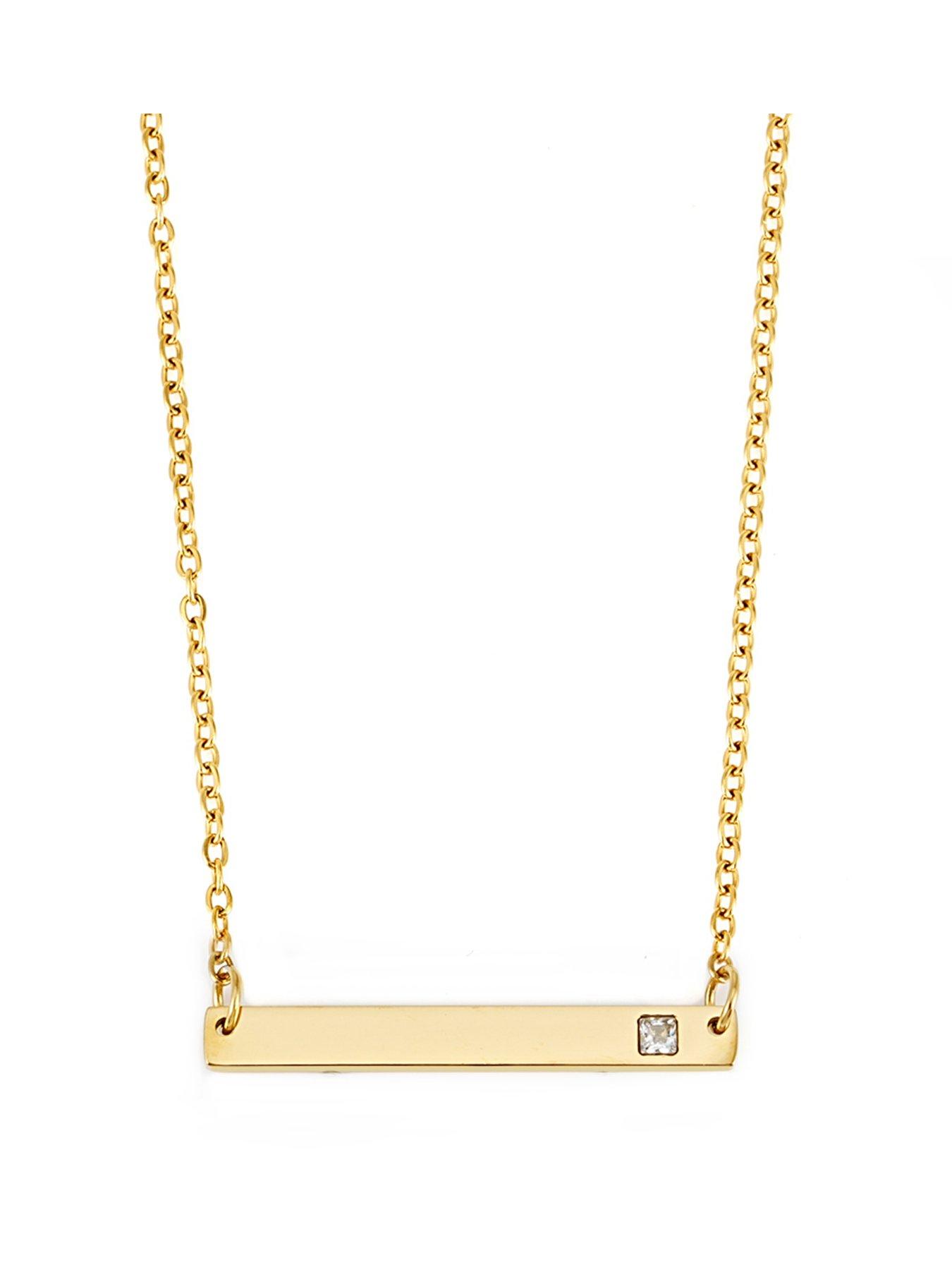 undefined CZ Stone Bar Pendant Necklace - Yellow Gold