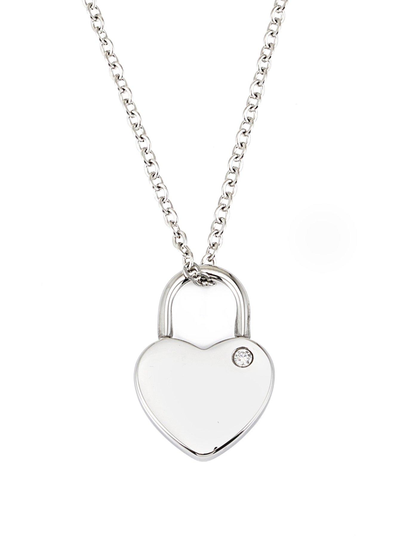 undefined CZ Heart Lock Necklace - Silver