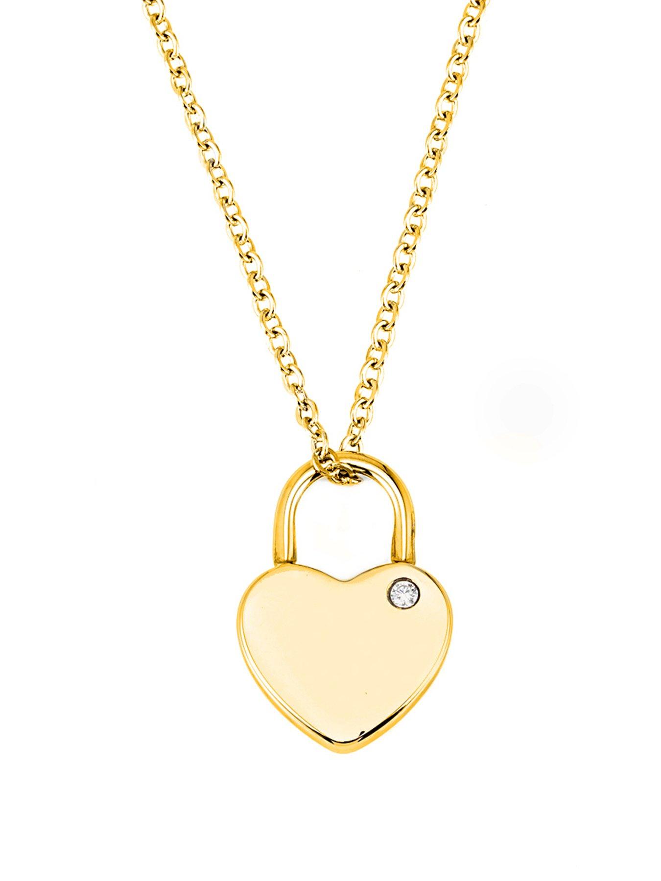 undefined CZ Heart Lock Necklace - Yellow Gold