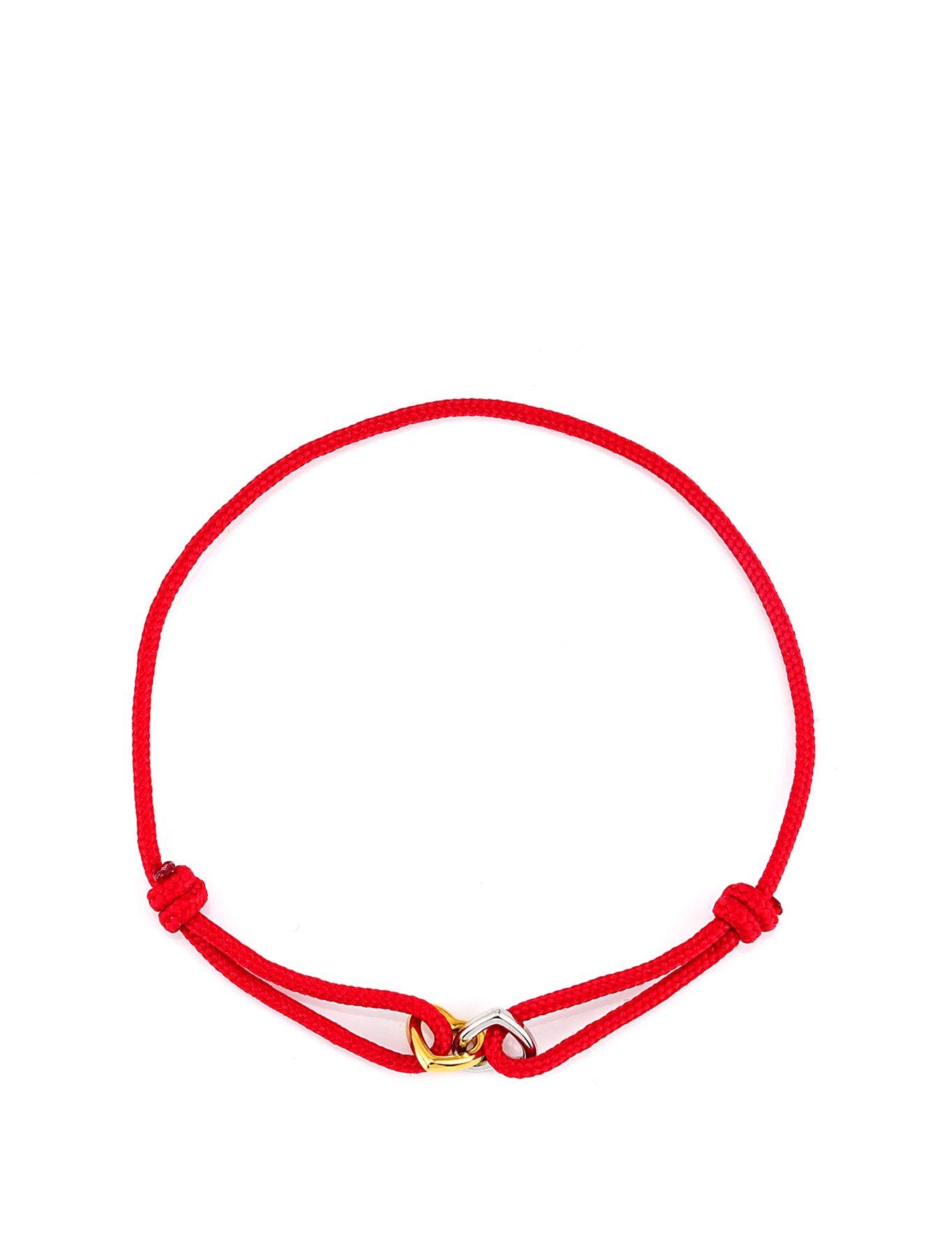 Say It With Red Rope Double Heart Bracelet - Silver & Gold