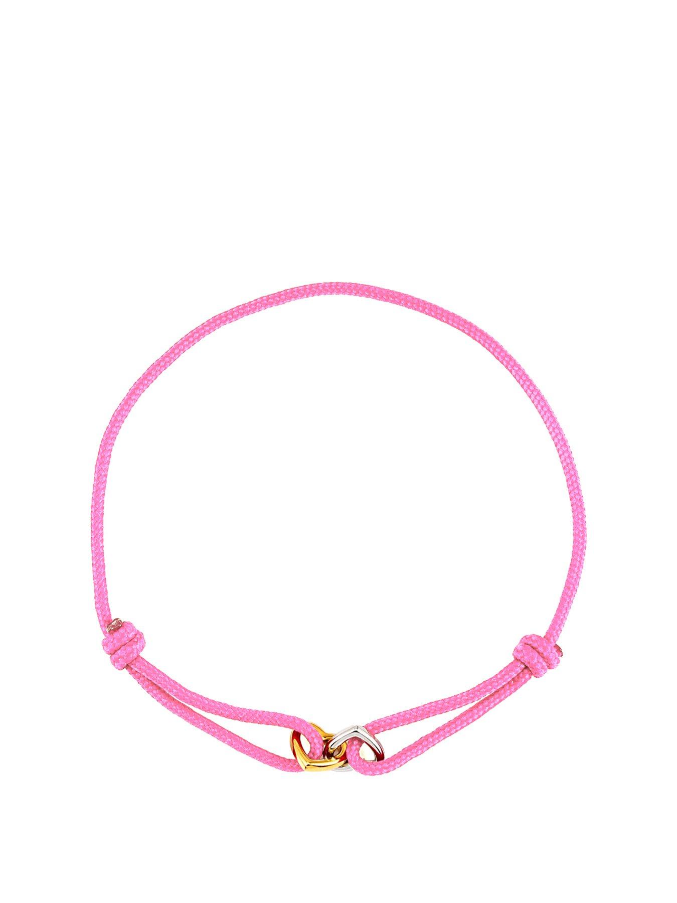 Say It With Pink Rope Double Heart Bracelet - Silver & Gold