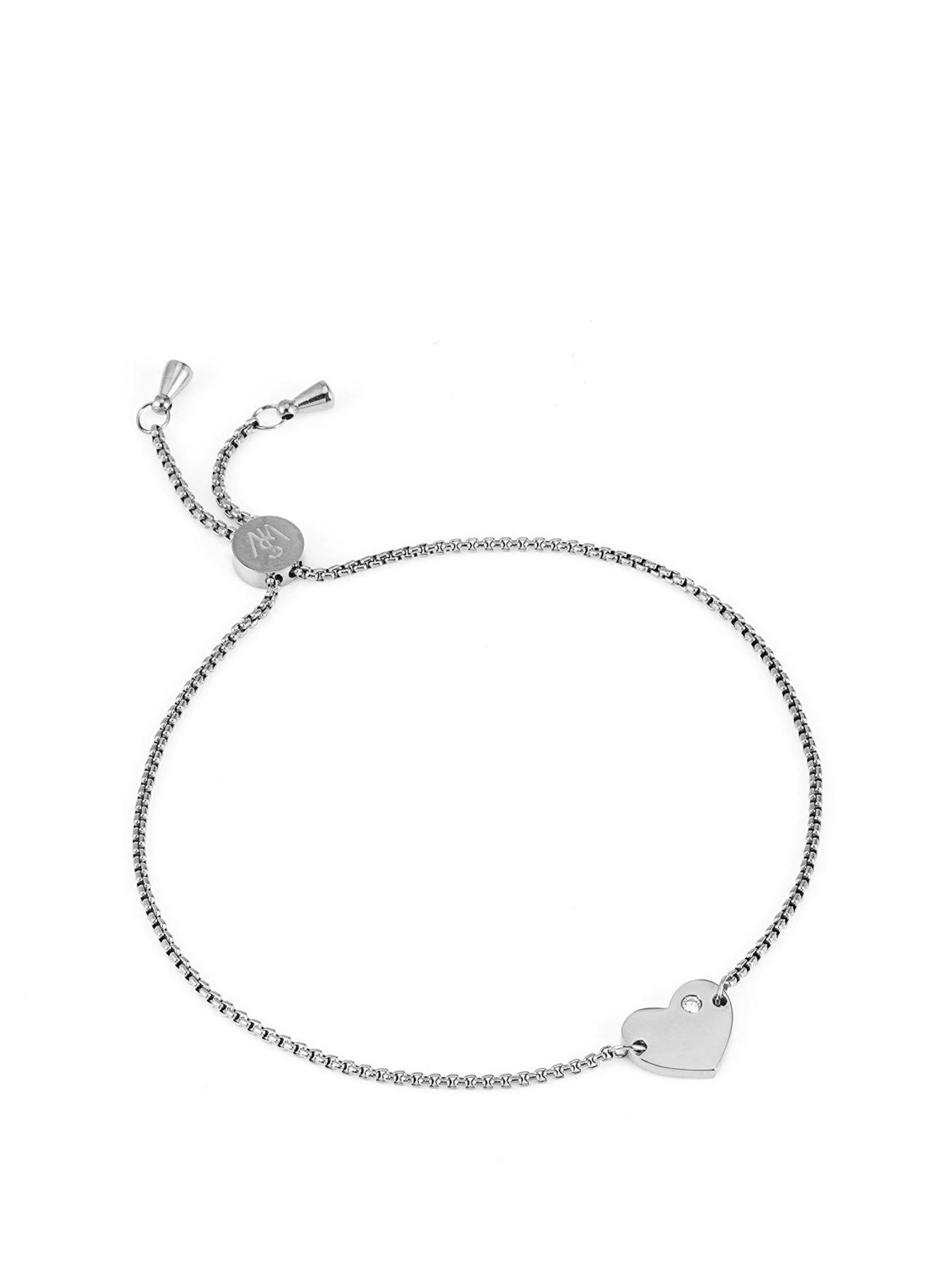 Say It With CZ Adjustable Heart Bracelet - Silver