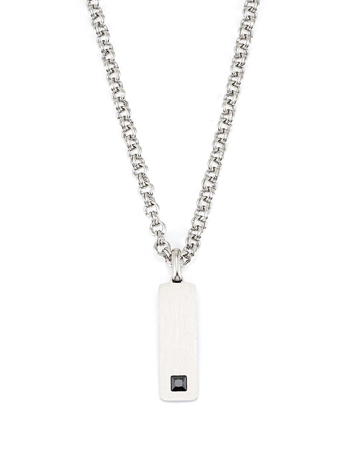undefined Men's CZ Tag Pendant Chain - Stainless Steel