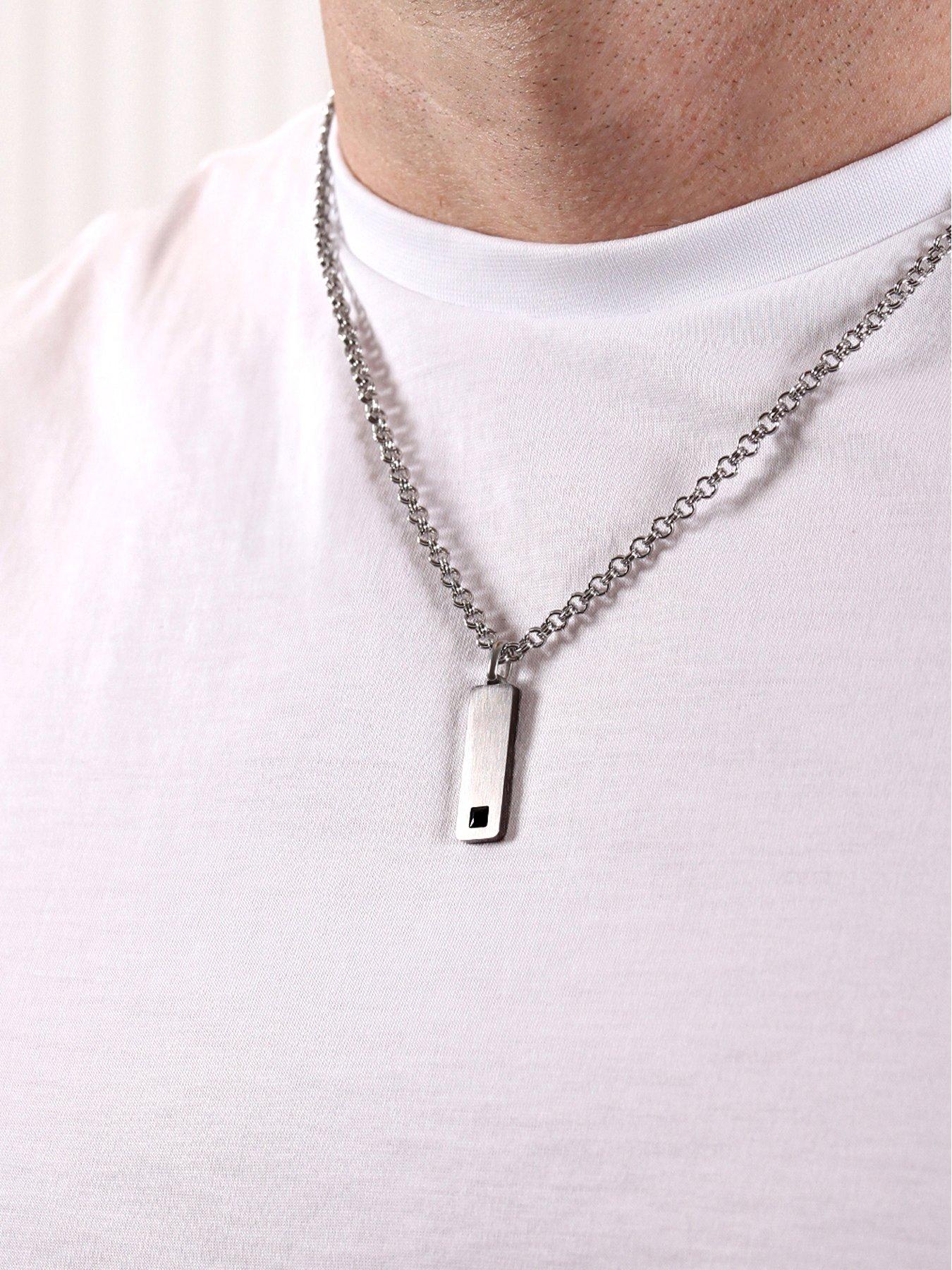 Image 2 of 3 of Say It With Men's CZ Tag Pendant Chain - Stainless Steel