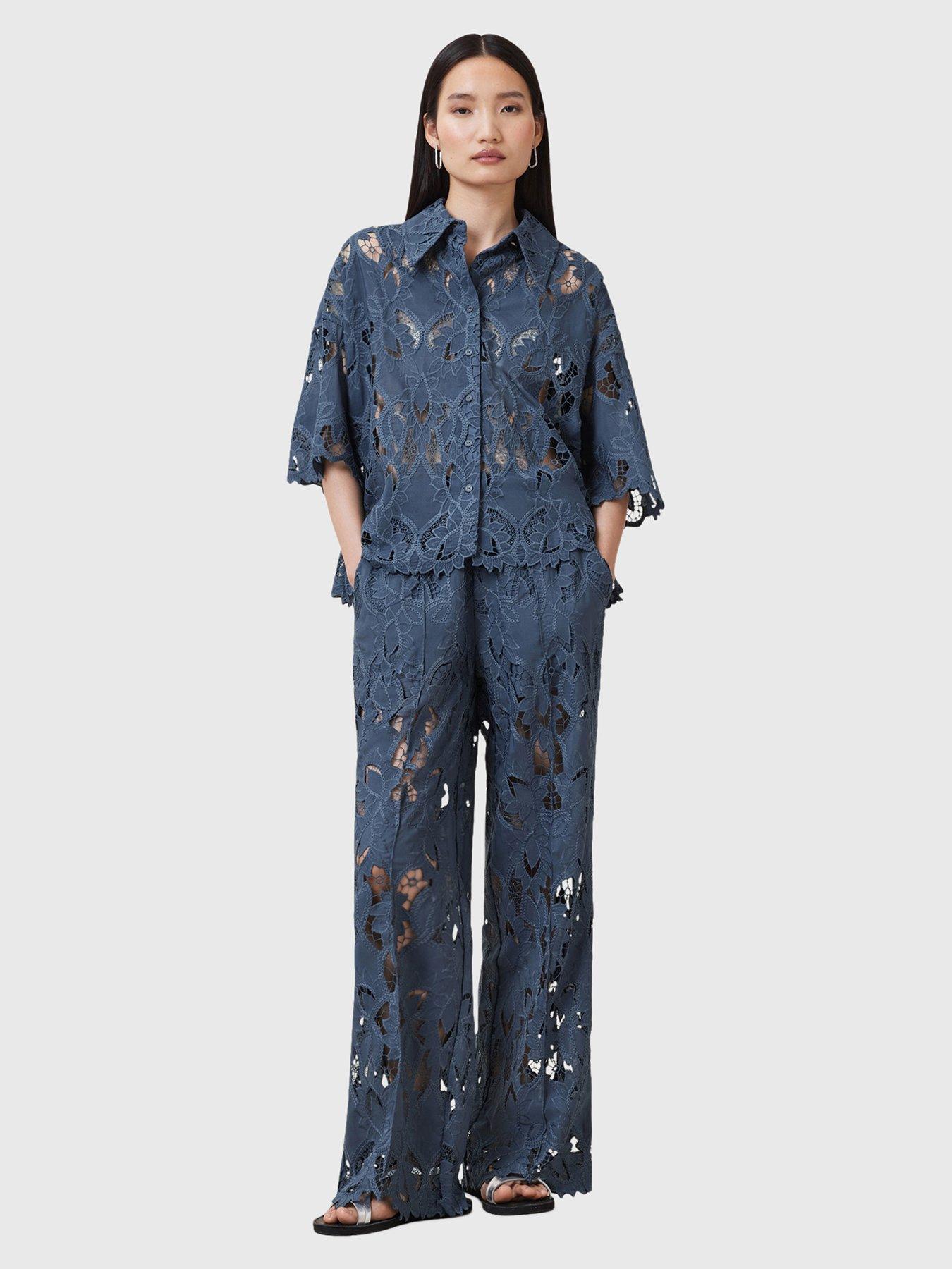 undefined Charli Embroidered Trouser - Light Blue