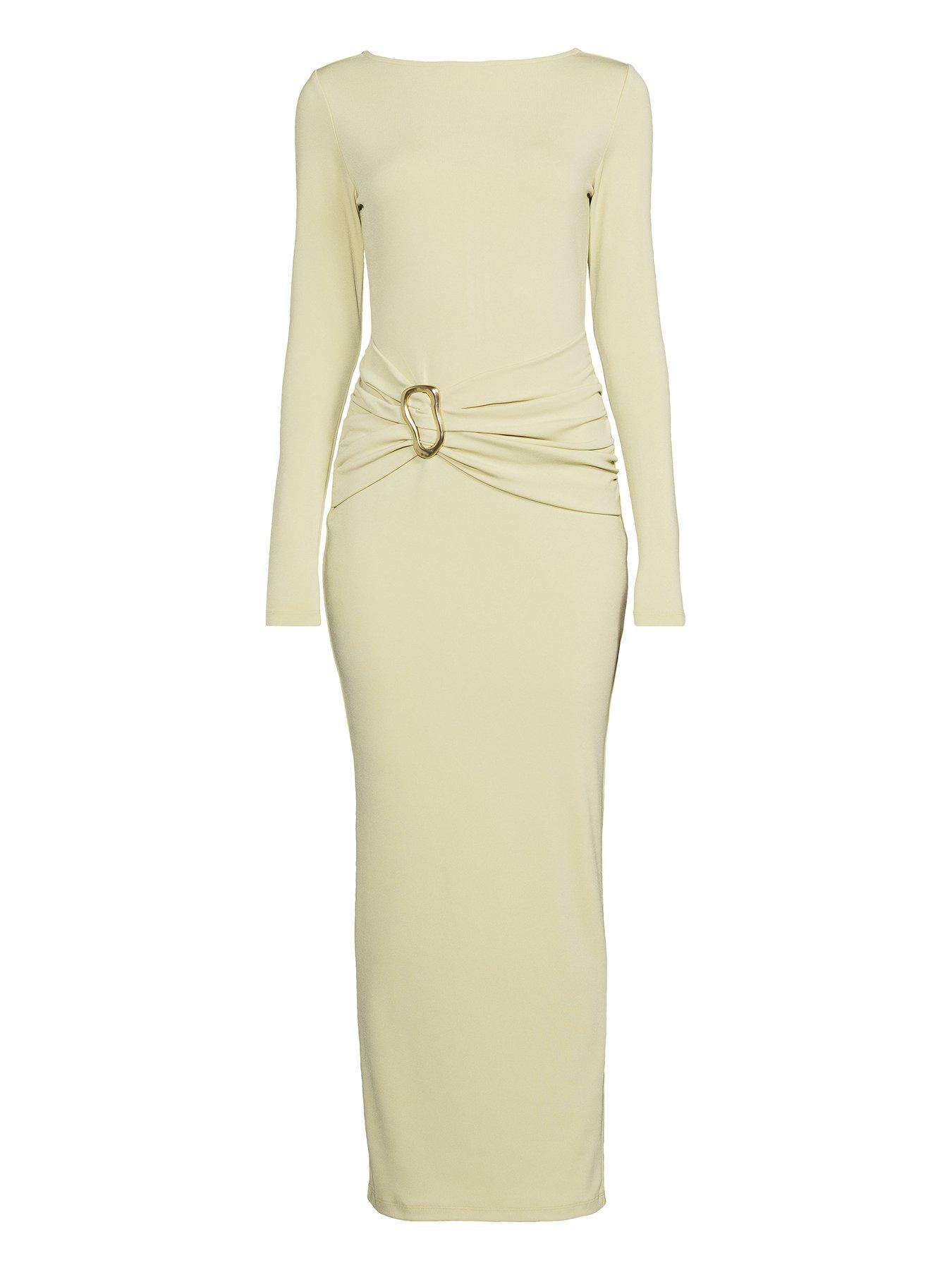 Image 4 of 4 of Michelle Keegan Premium Draped Buckle Detail Maxi Dress - Green