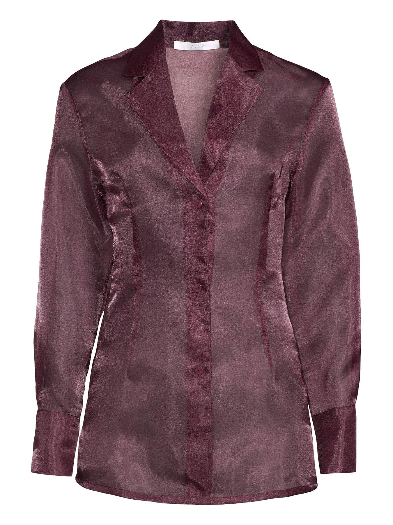 Image 5 of 5 of Michelle Keegan Longline Cinched Organza Shirt - Burgundy