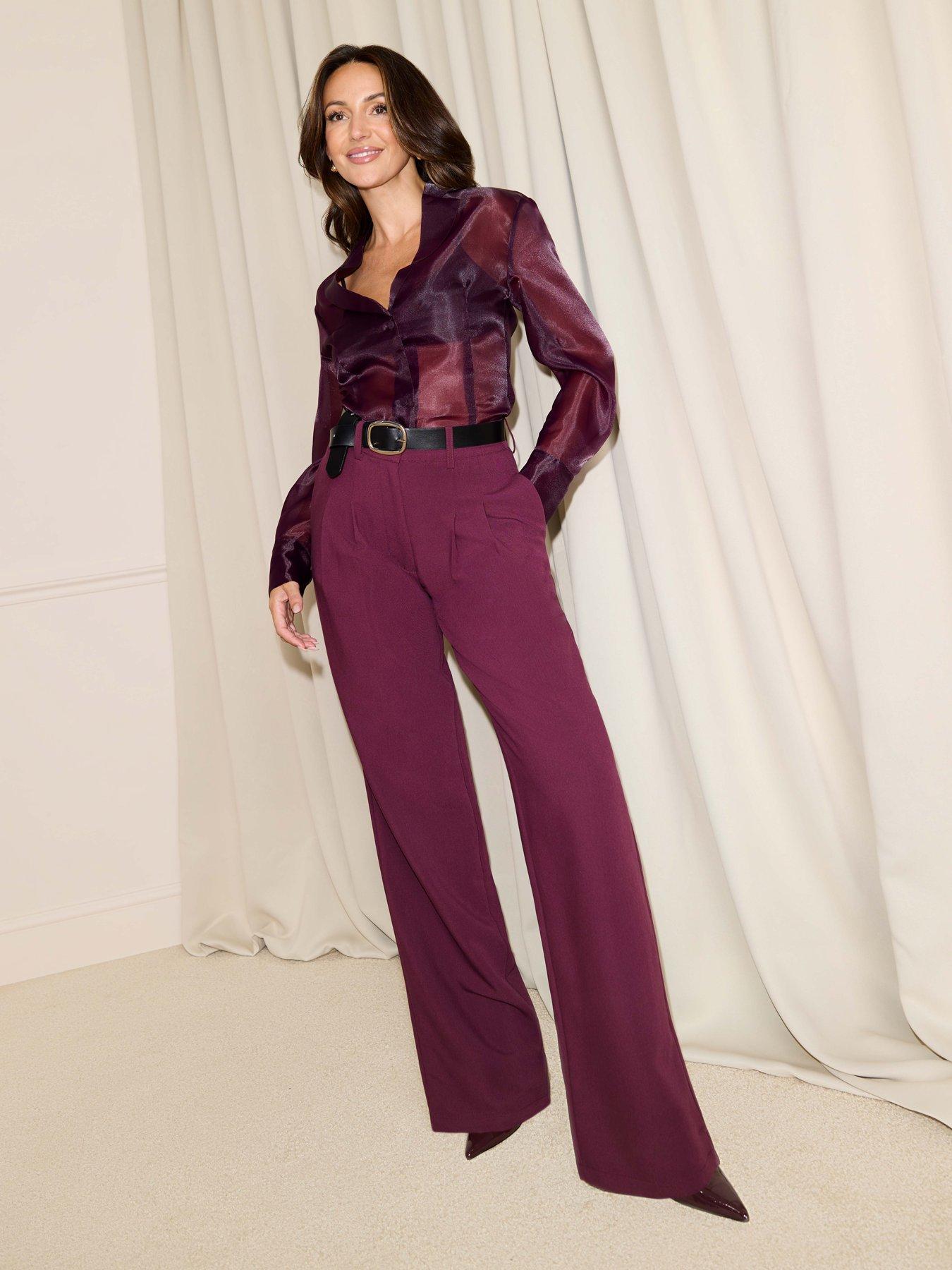 Image 1 of 3 of Michelle Keegan Double Pleat Relaxed Straight Leg Trousers - Purple&nbsp;