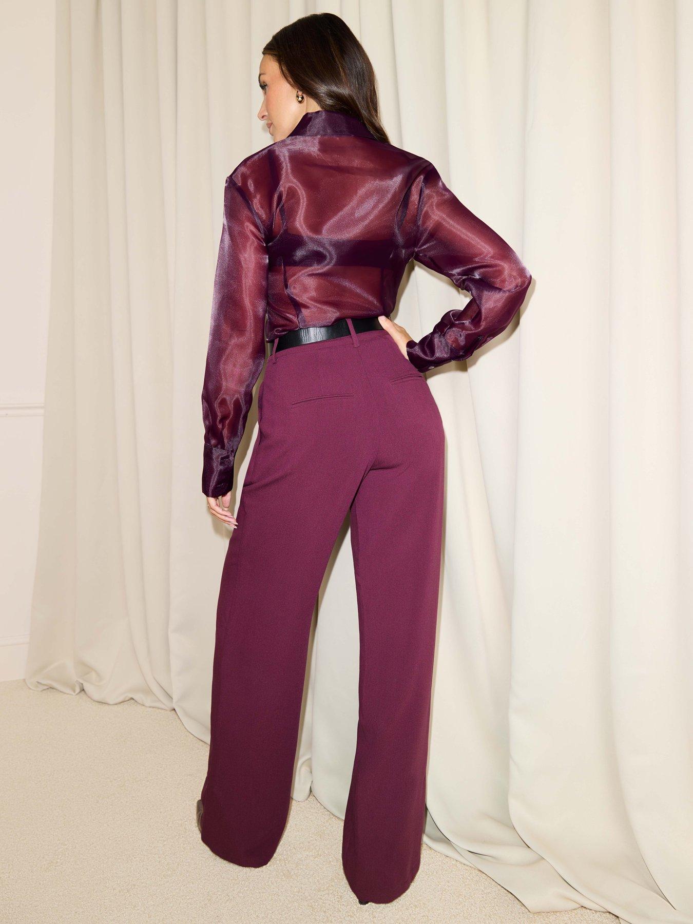 Image 2 of 3 of Michelle Keegan Double Pleat Relaxed Straight Leg Trousers - Purple&nbsp;