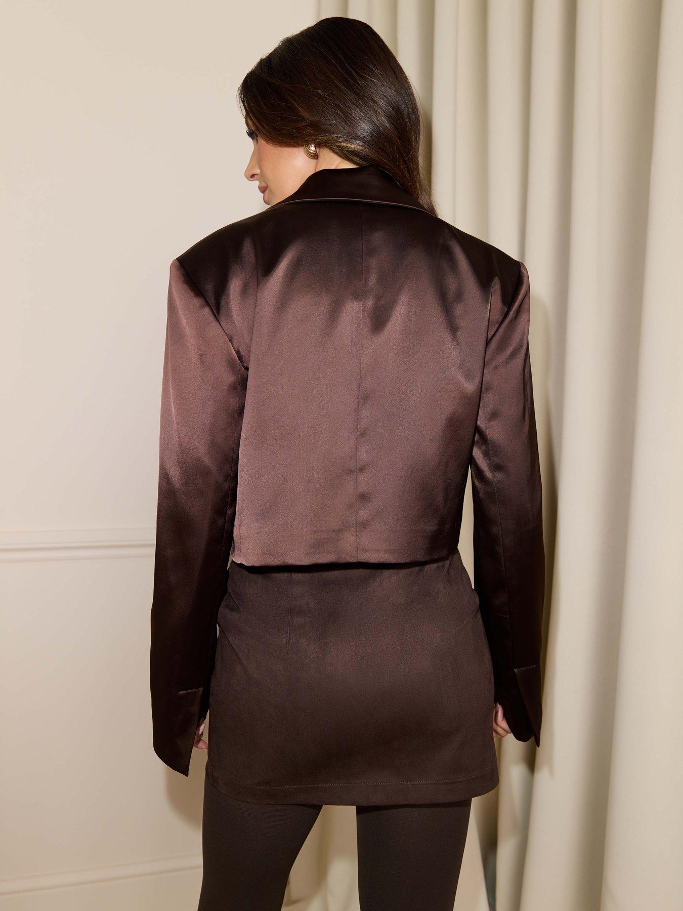 Image 2 of 5 of Michelle Keegan Structure Satin Cropped Jacket - Brown