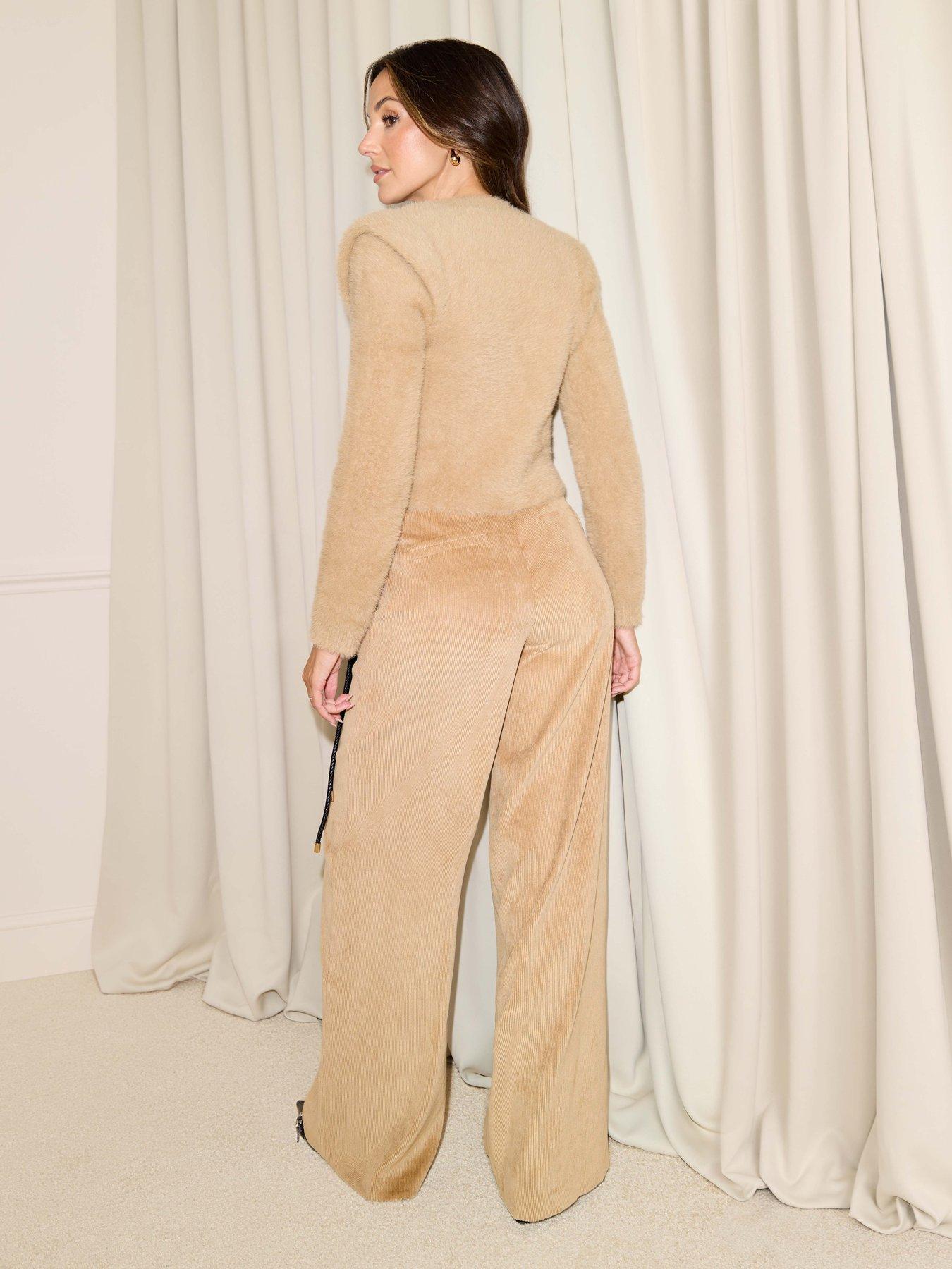 Image 2 of 3 of Michelle Keegan Cord Wide Leg Pleated Trouser - Light Brown