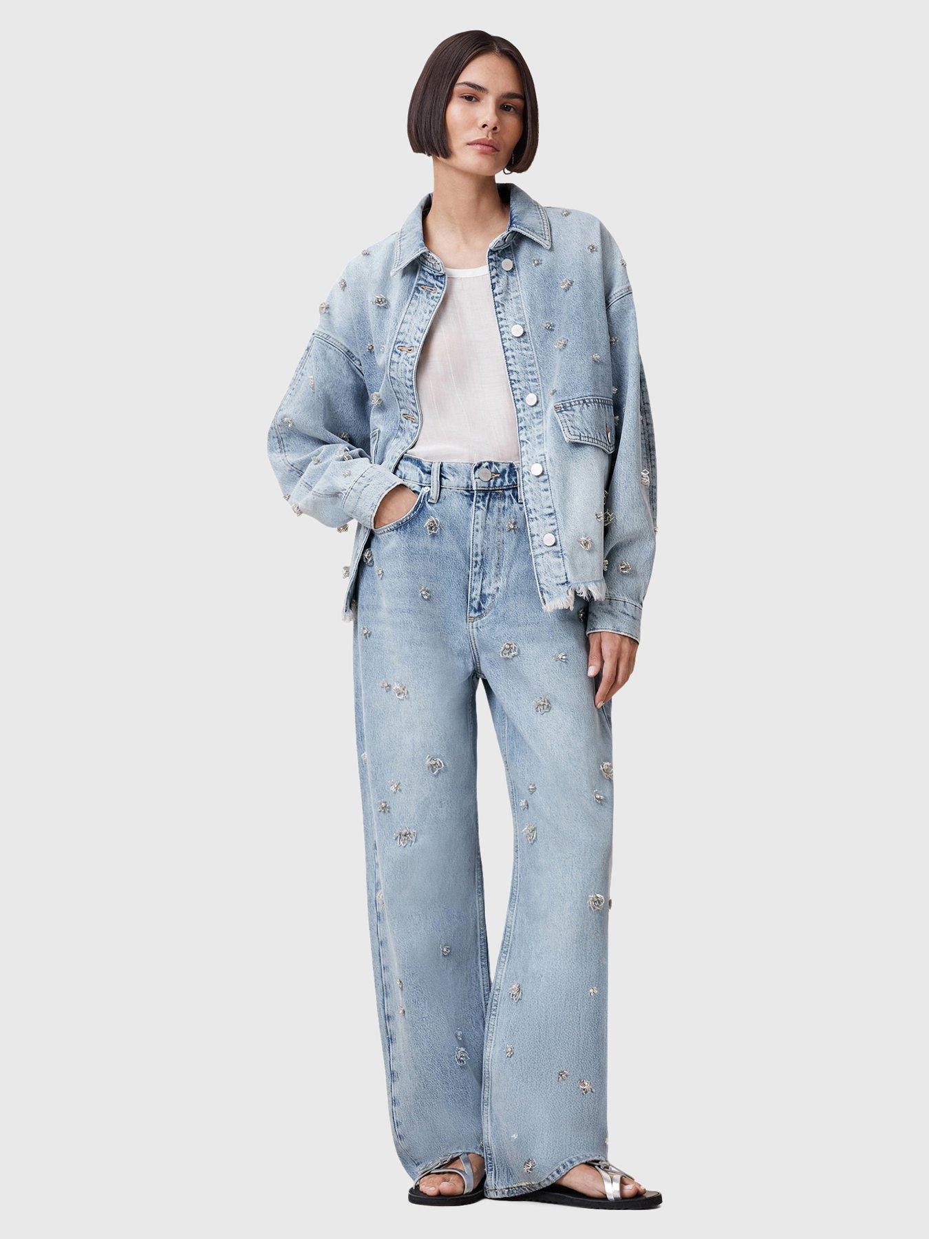AllSaints Blake Embellished Jeans, Blue, Size 28, Women