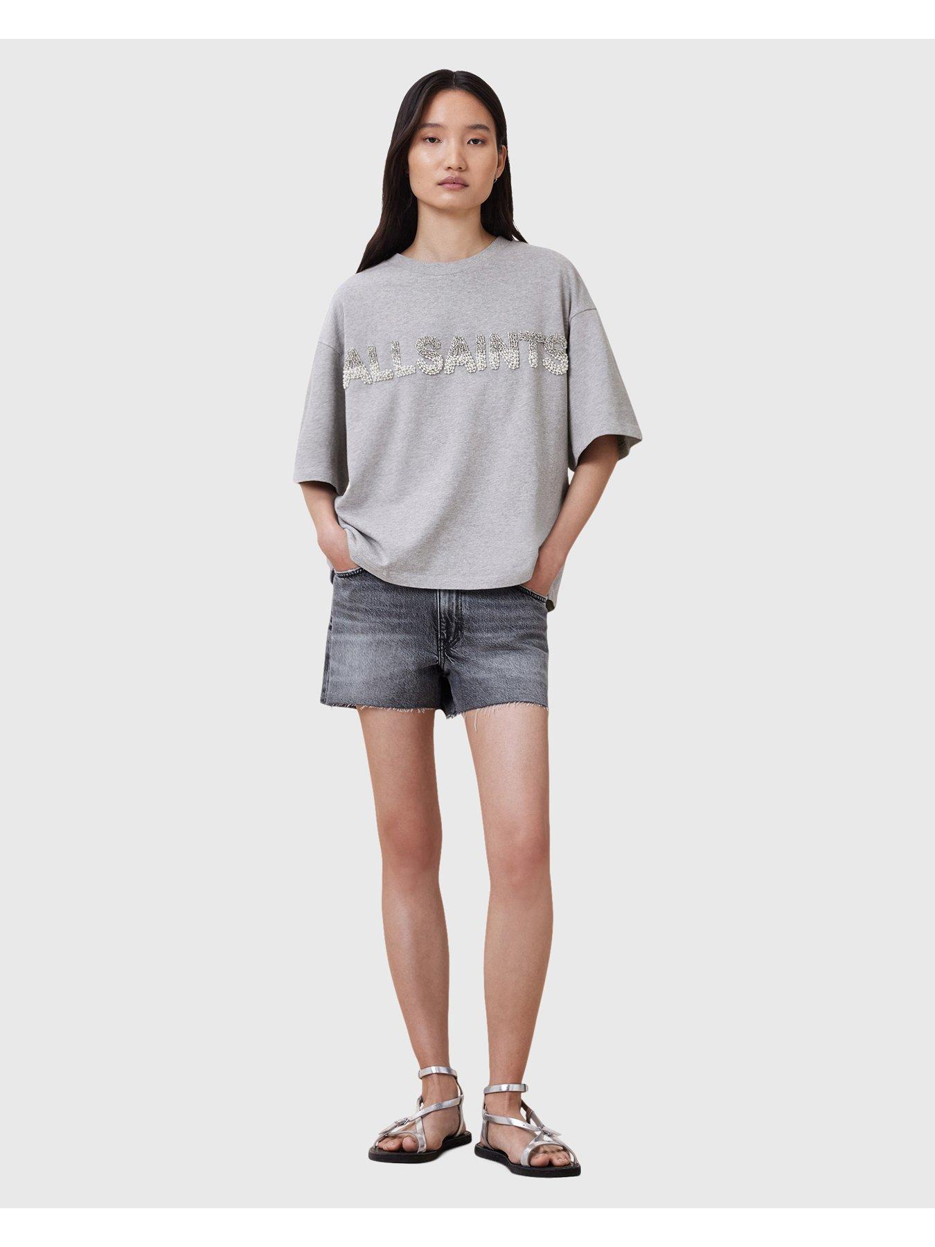 Image 3 of 6 of AllSaints Amelie Pearl T-Shirt - Grey