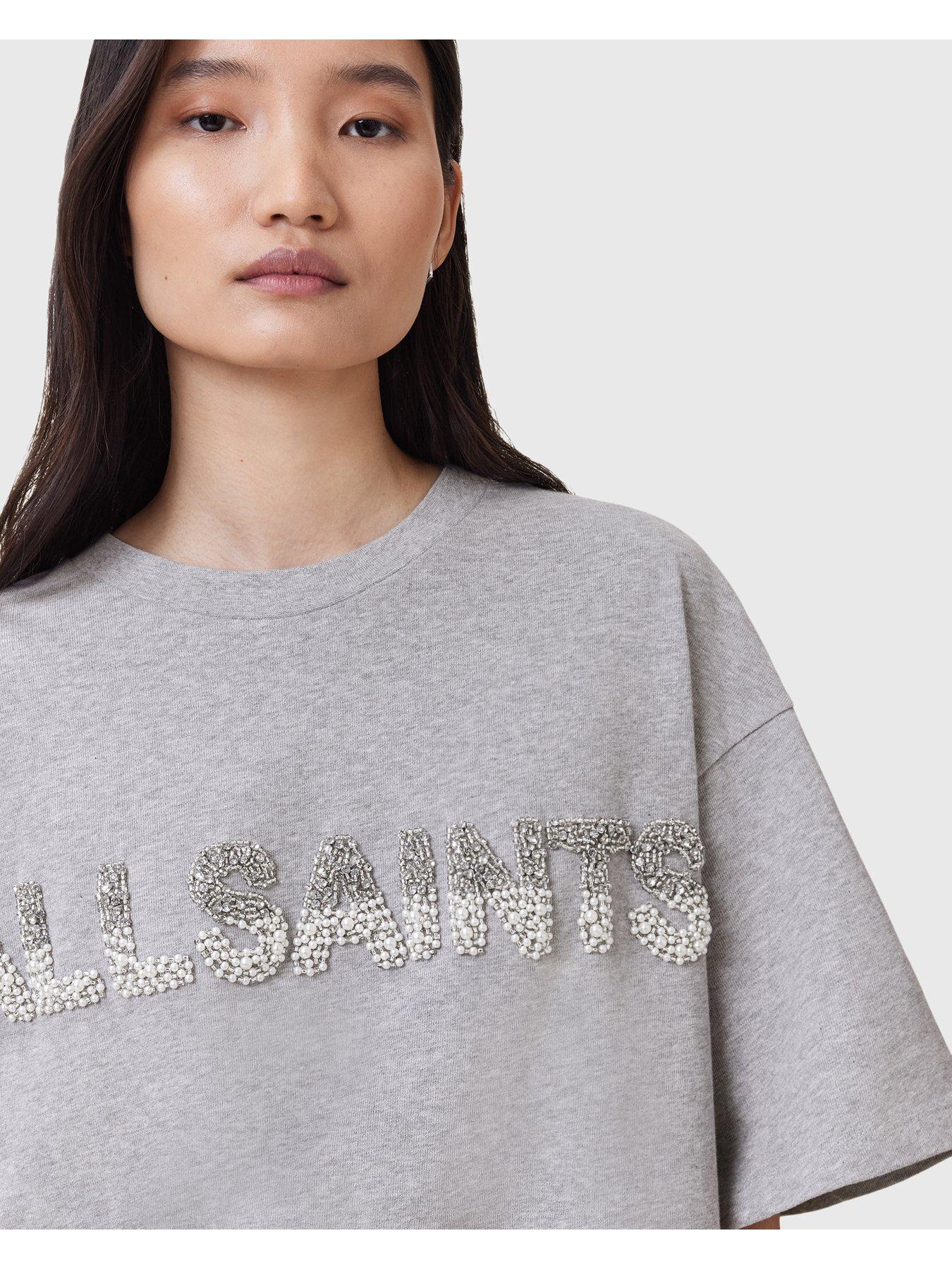 Image 4 of 6 of AllSaints Amelie Pearl T-Shirt - Grey