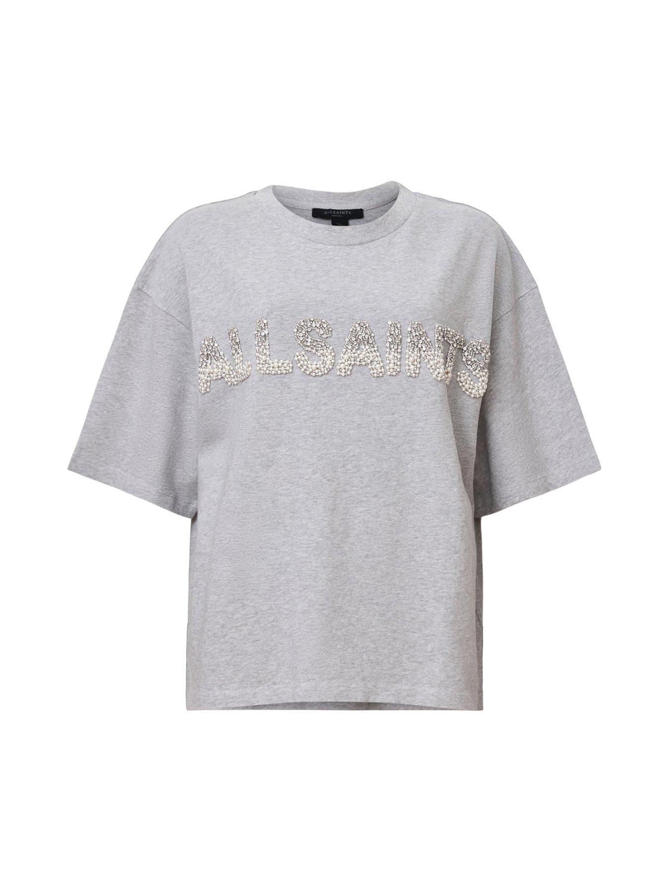 Image 6 of 6 of AllSaints Amelie Pearl T-Shirt - Grey