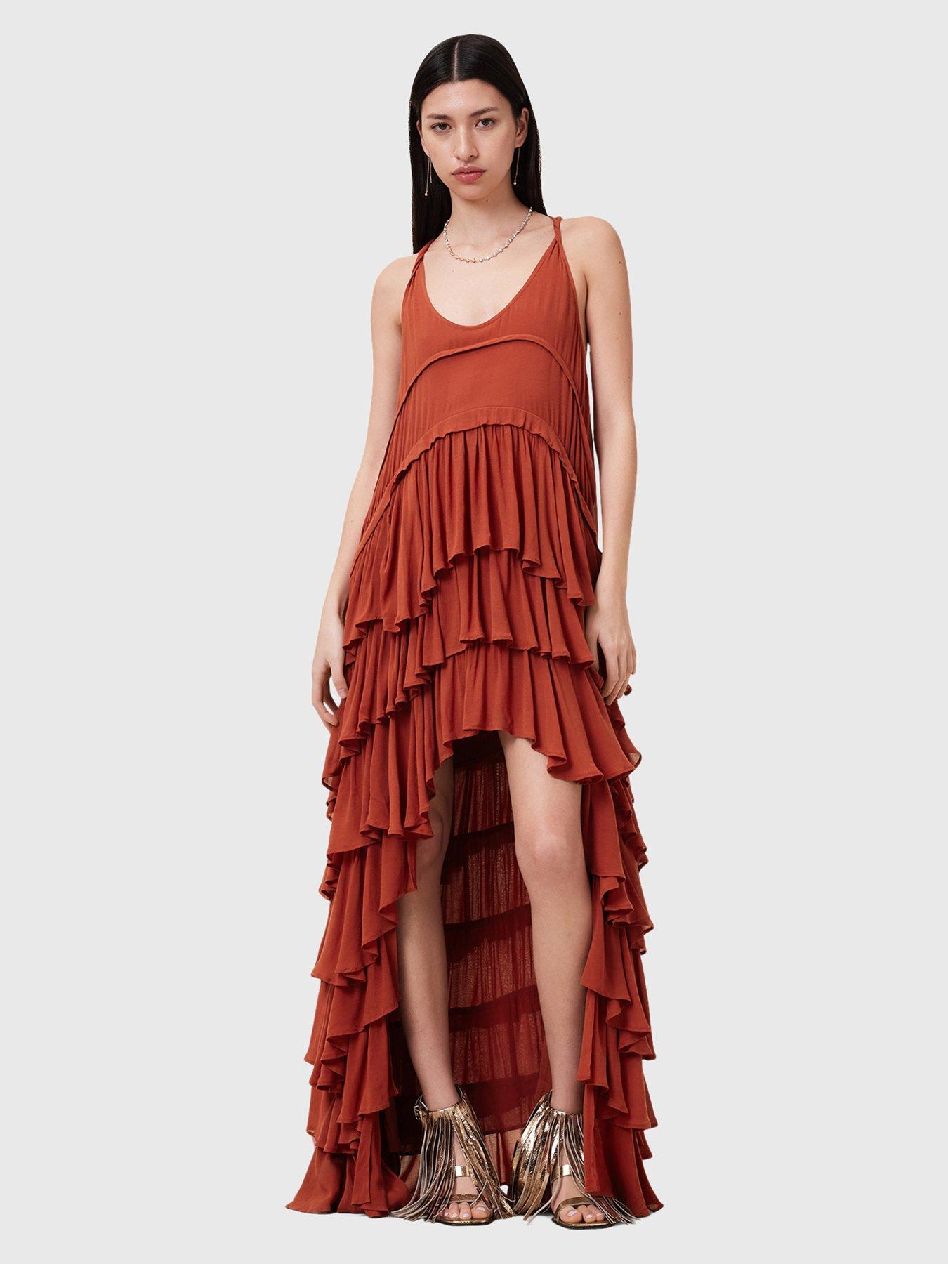 undefined Cavarly Tiered Ruffle Maxi Dress - Red