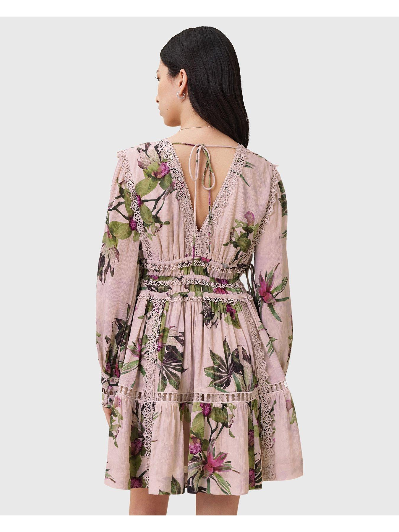 Image 2 of 6 of AllSaints Xanthe Long Sleeve Mini Dress - Pink