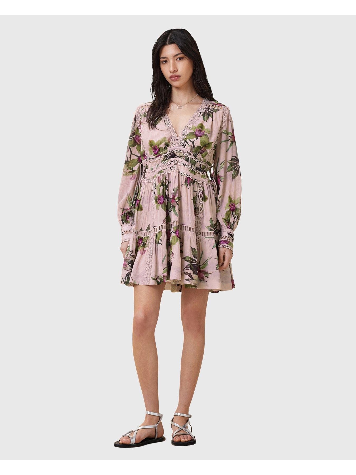 Image 3 of 6 of AllSaints Xanthe Long Sleeve Mini Dress - Pink