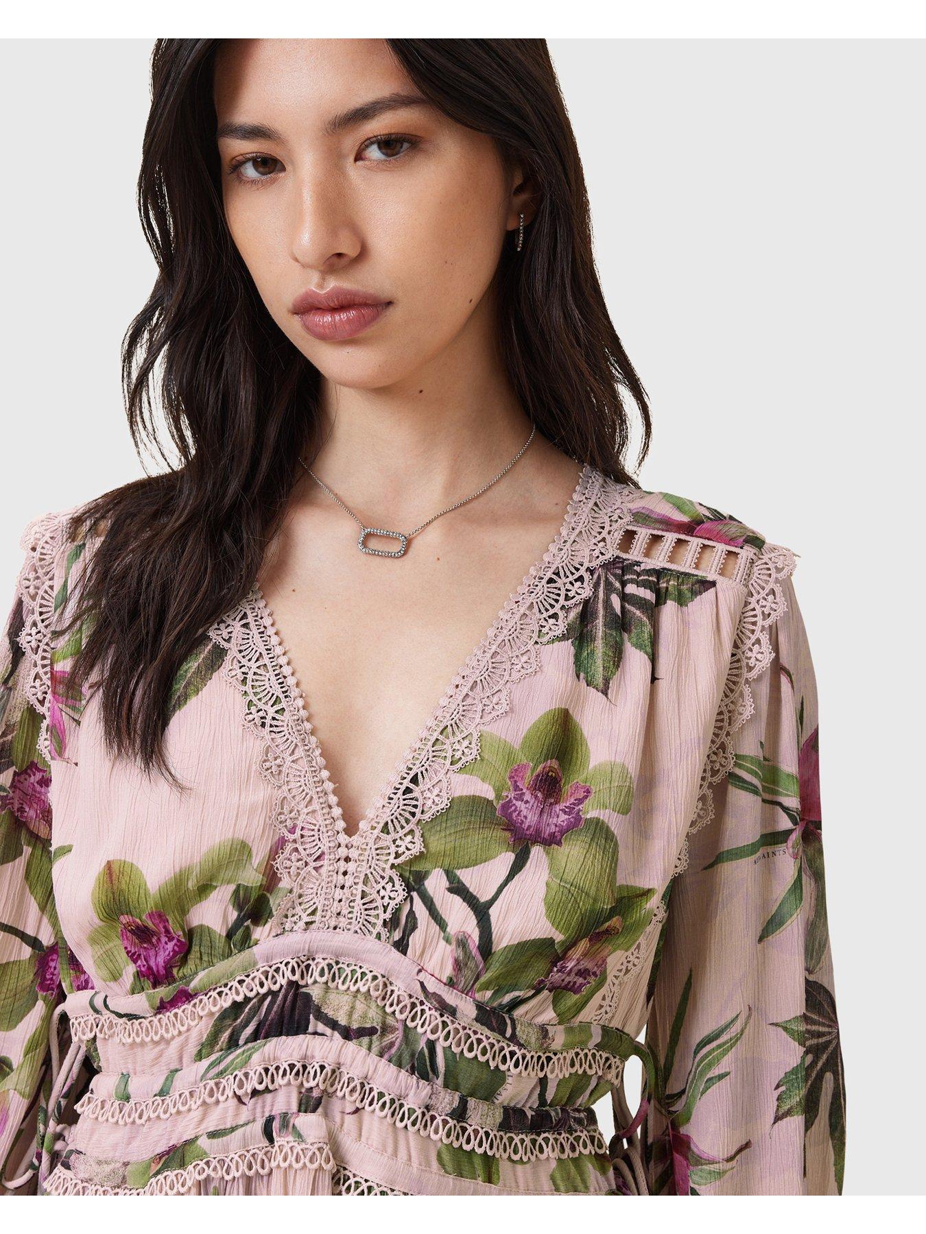 Image 4 of 6 of AllSaints Xanthe Long Sleeve Mini Dress - Pink