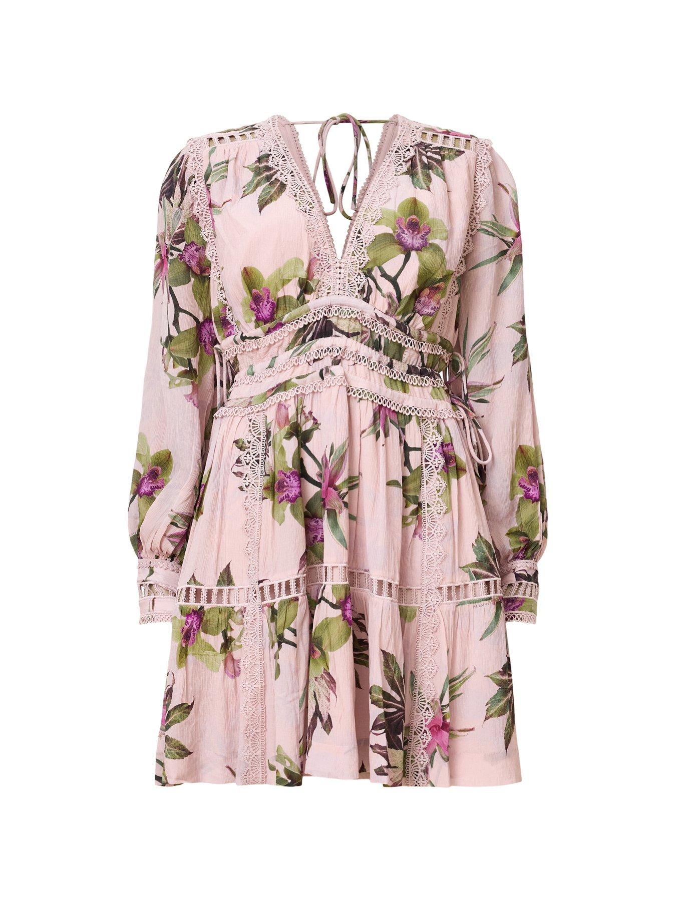 Image 6 of 6 of AllSaints Xanthe Long Sleeve Mini Dress - Pink