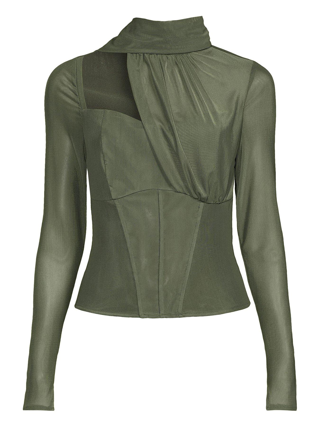 Image 4 of 4 of Michelle Keegan Tie Neck Corset Top - Green