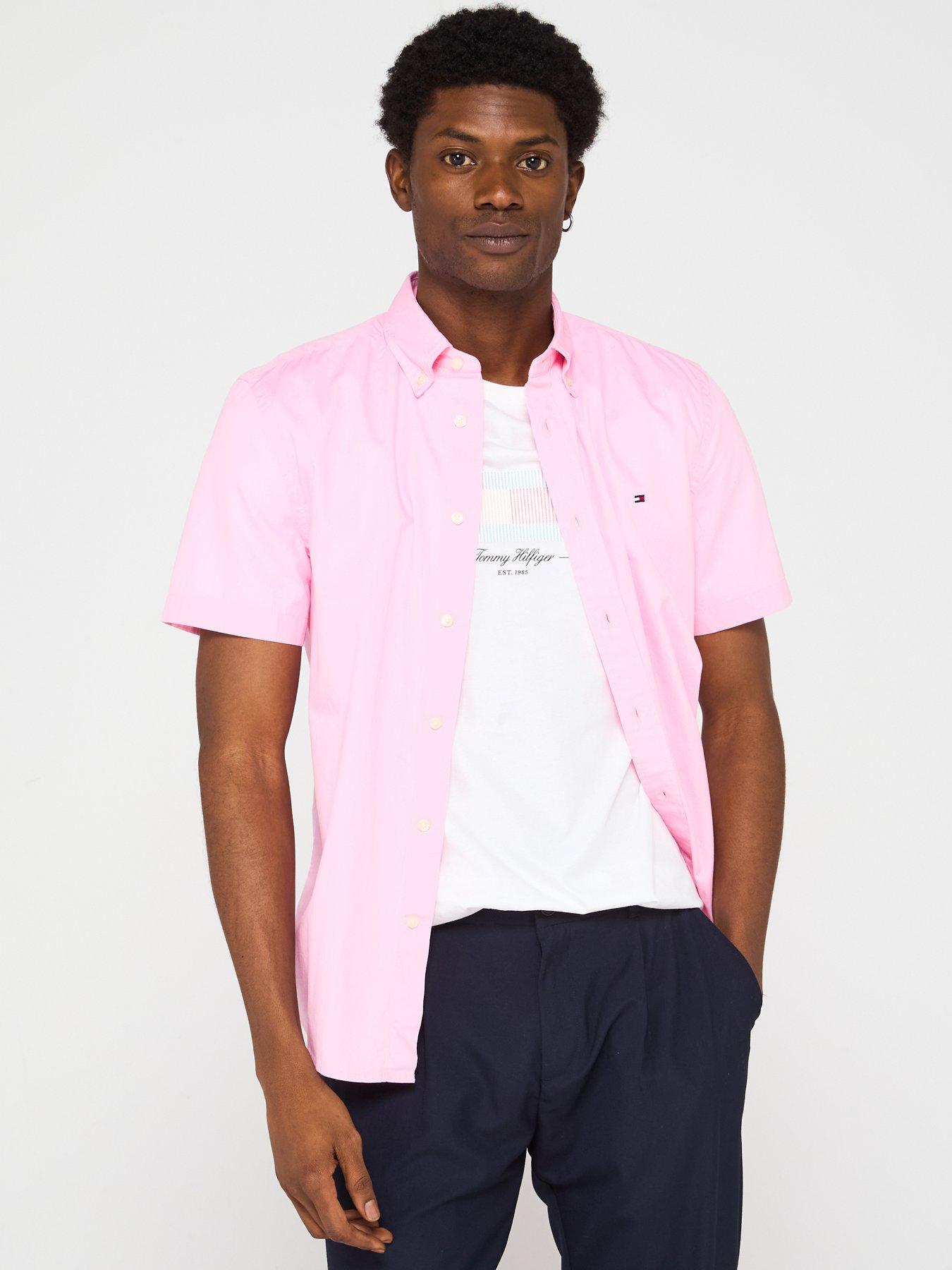 undefined Flex Poplin Solid Short Sleeve Shirt - Pink