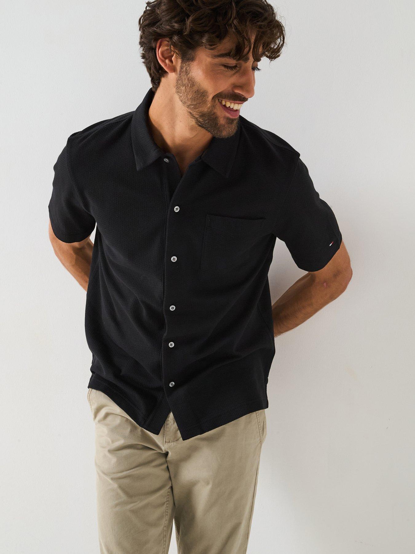 undefined Regular Fit Pique Short Sleeve Shirt - Black