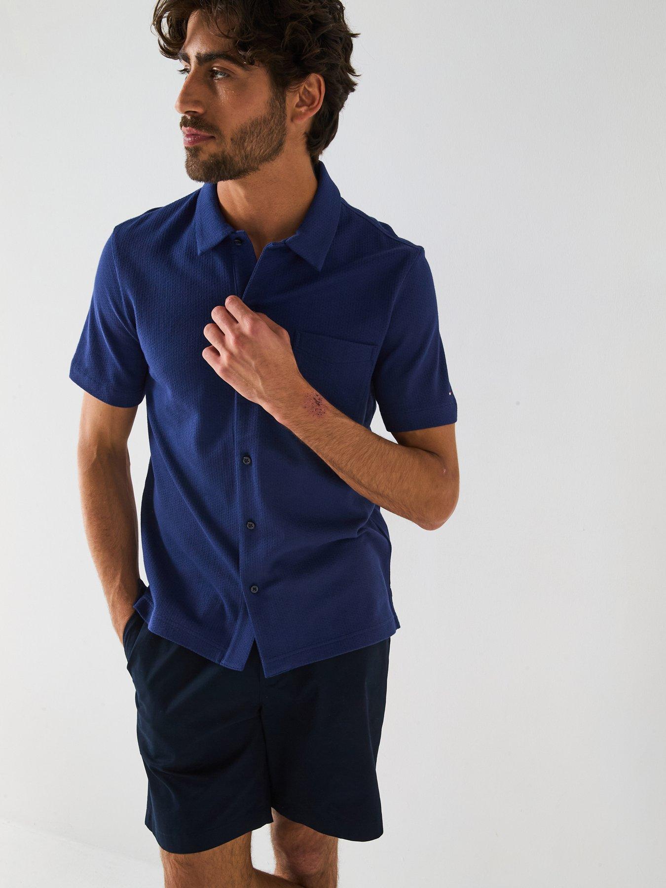 undefined Regular Fit Pique Short Sleeve Shirt - Navy