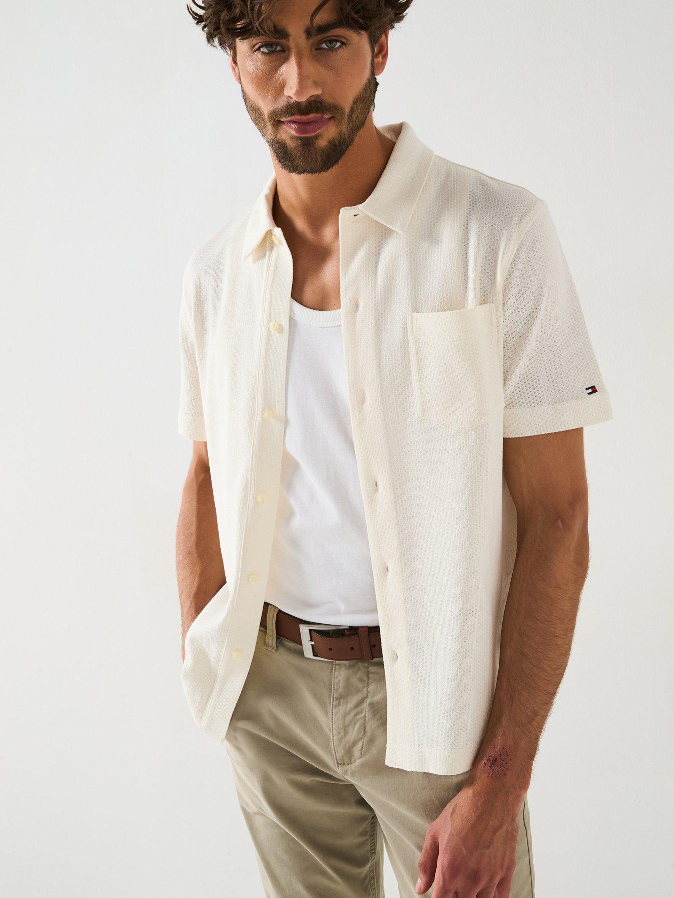 undefined Regular Fit Pique Short Sleeve Shirt - White