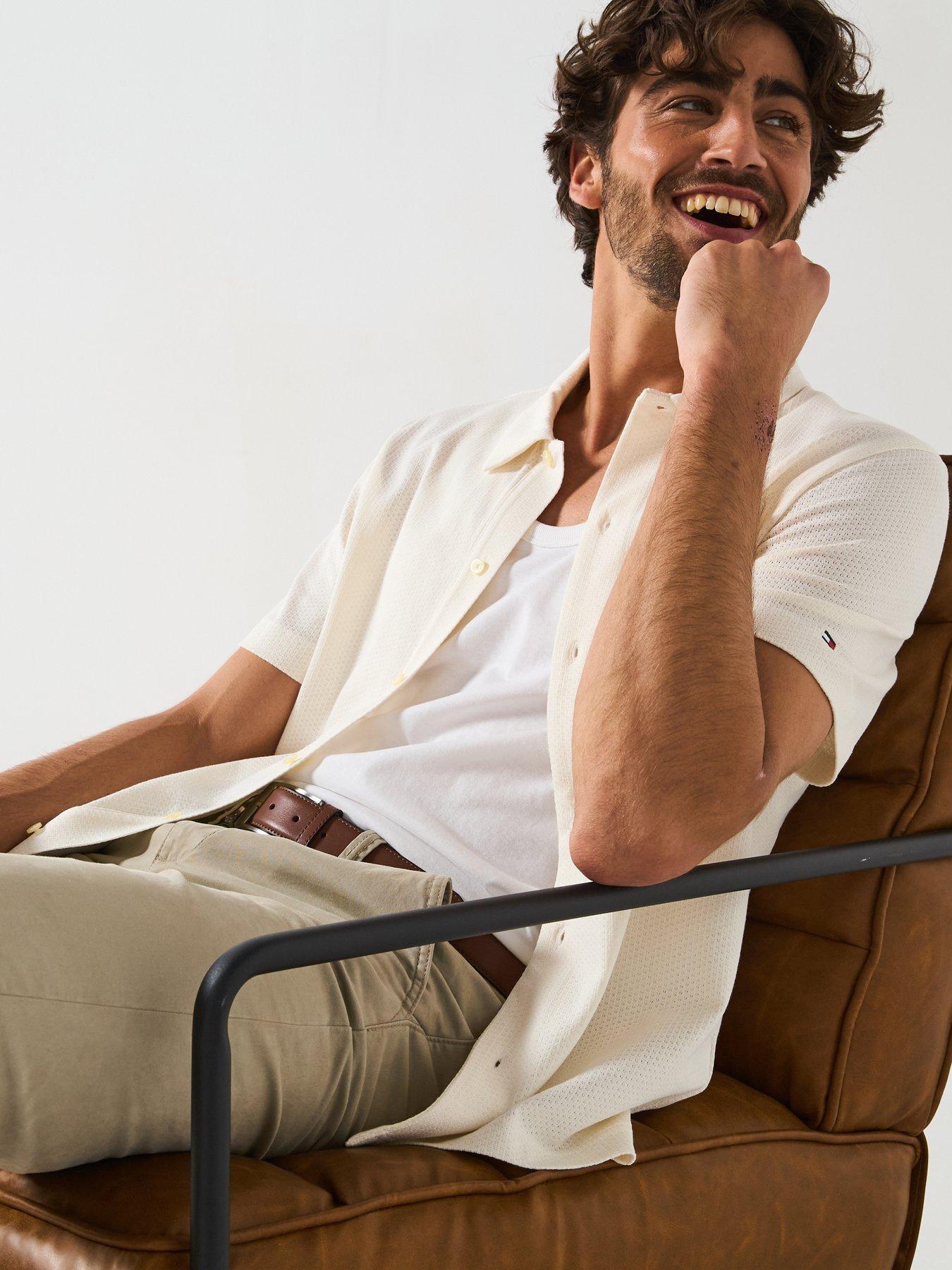 Image 5 of 6 of Tommy Hilfiger Regular Fit Pique Short Sleeve Shirt - White