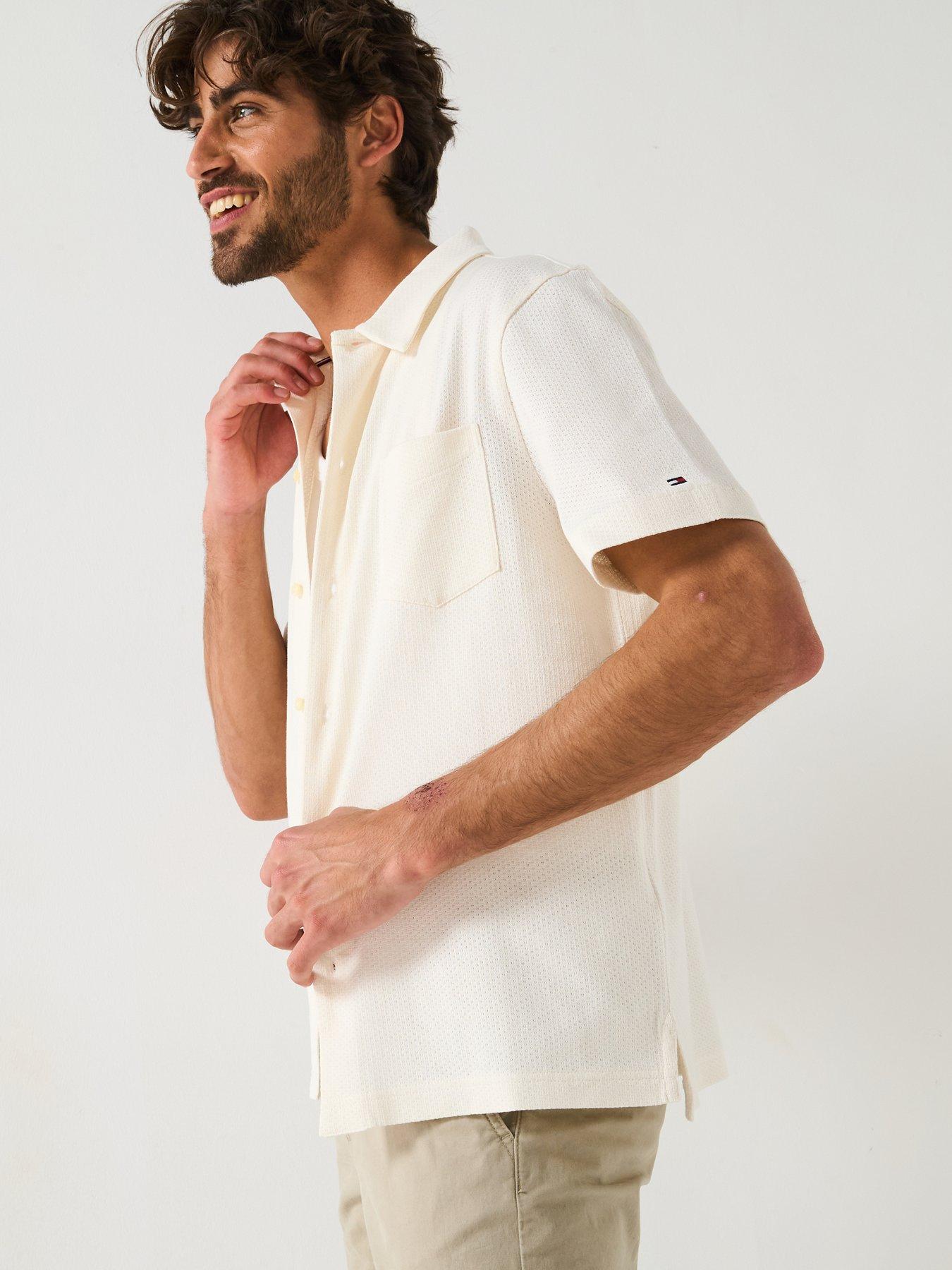 Image 6 of 6 of Tommy Hilfiger Regular Fit Pique Short Sleeve Shirt - White