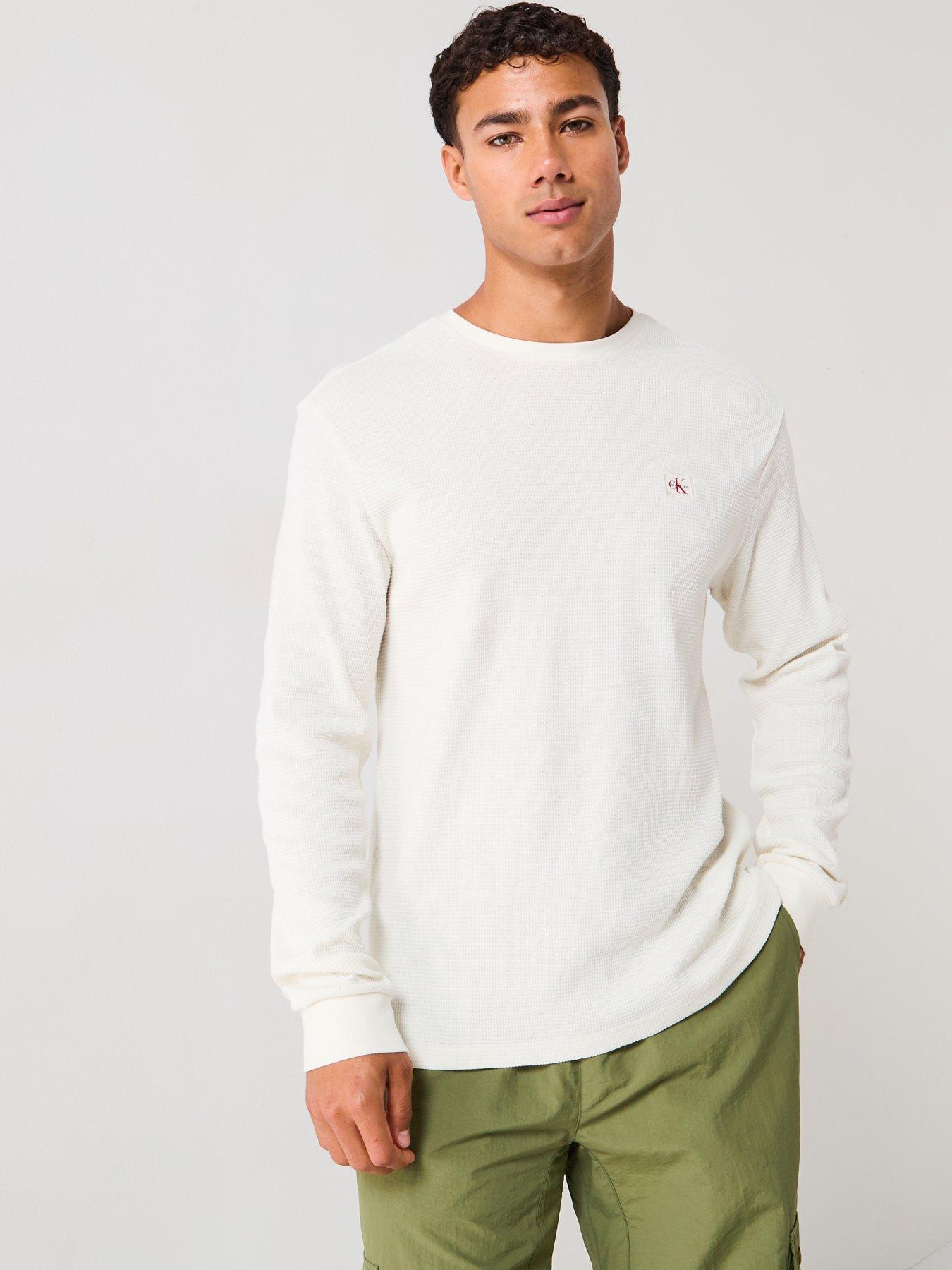 undefined Left Chest Woven Badge Waffle Long Sleeve T-Shirt - Off White