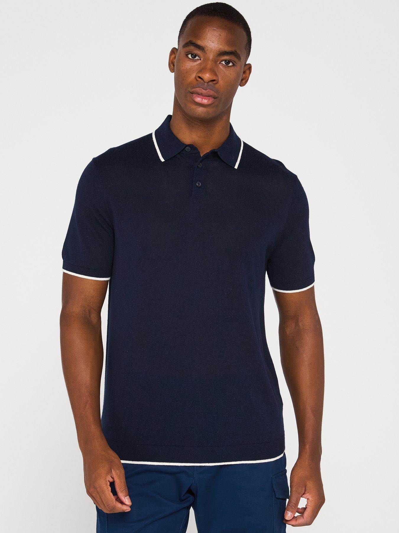 undefined Tencel Linen Knitted Short Sleeve Polo Shirt - Navy
