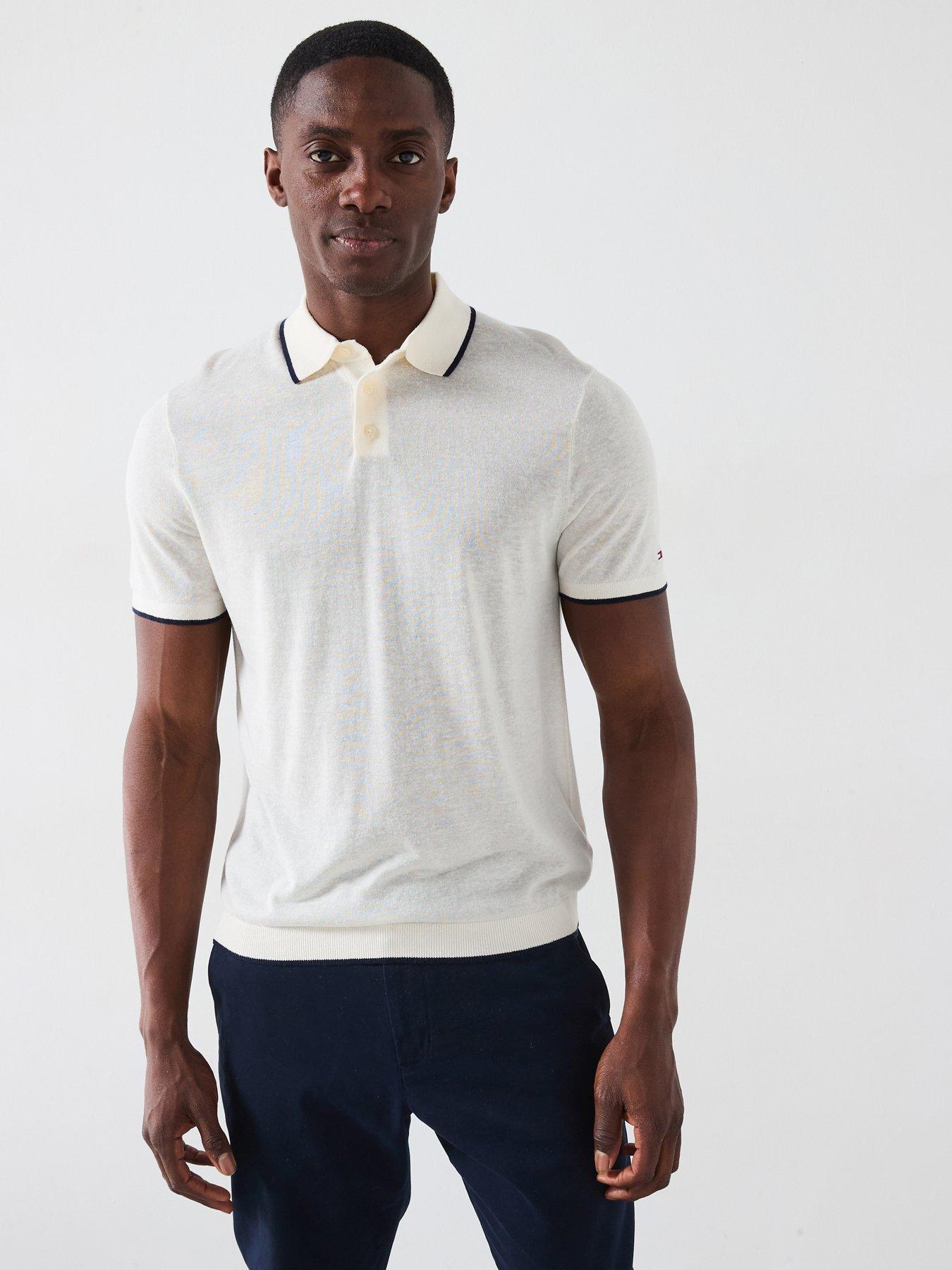 undefined Tencel Linen Knitted Short Sleeve Polo Shirt - Eggshell