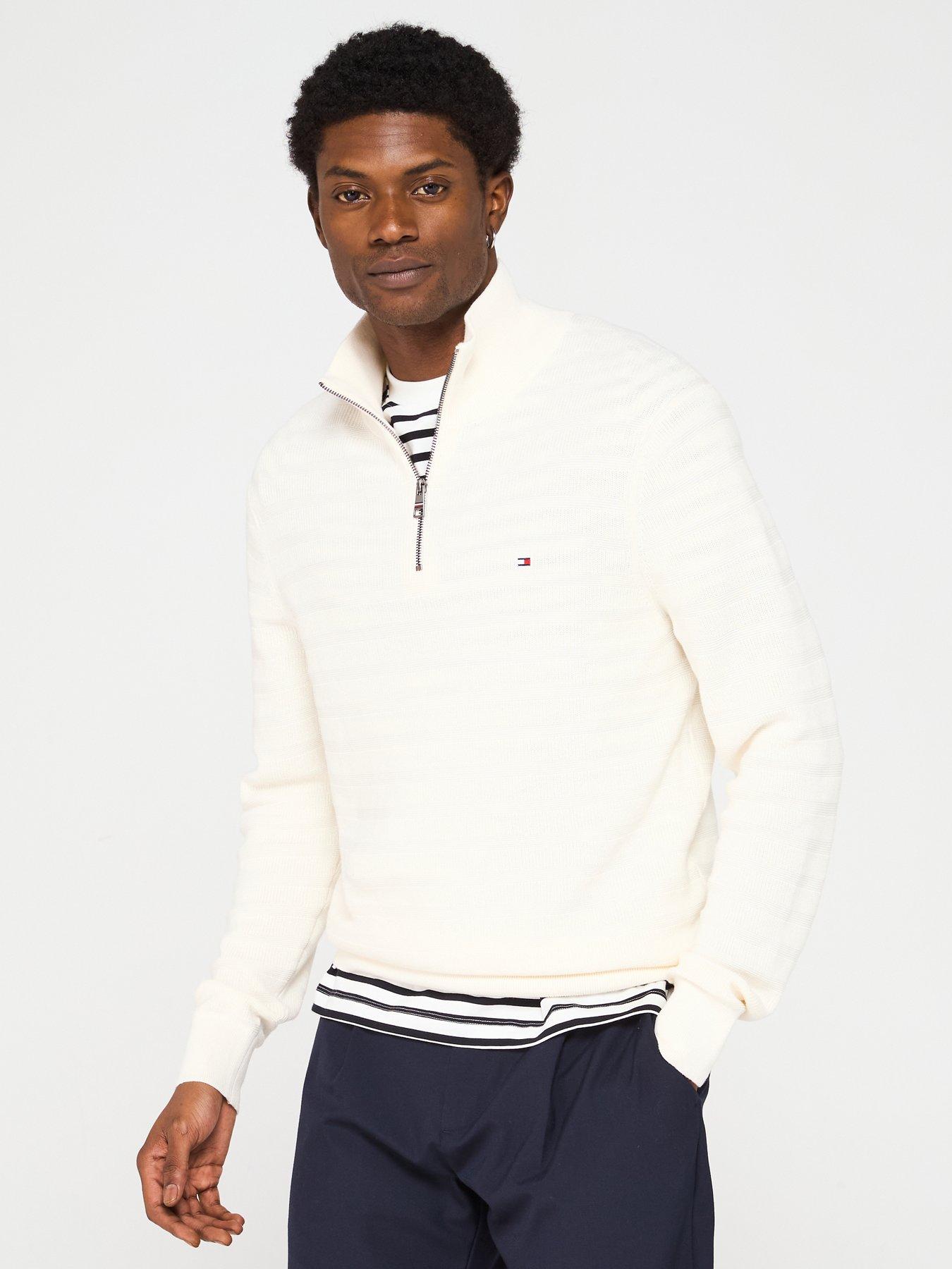 Tommy Hilfiger Stripe Structure Zip Mock Knitted Jumper - Off White