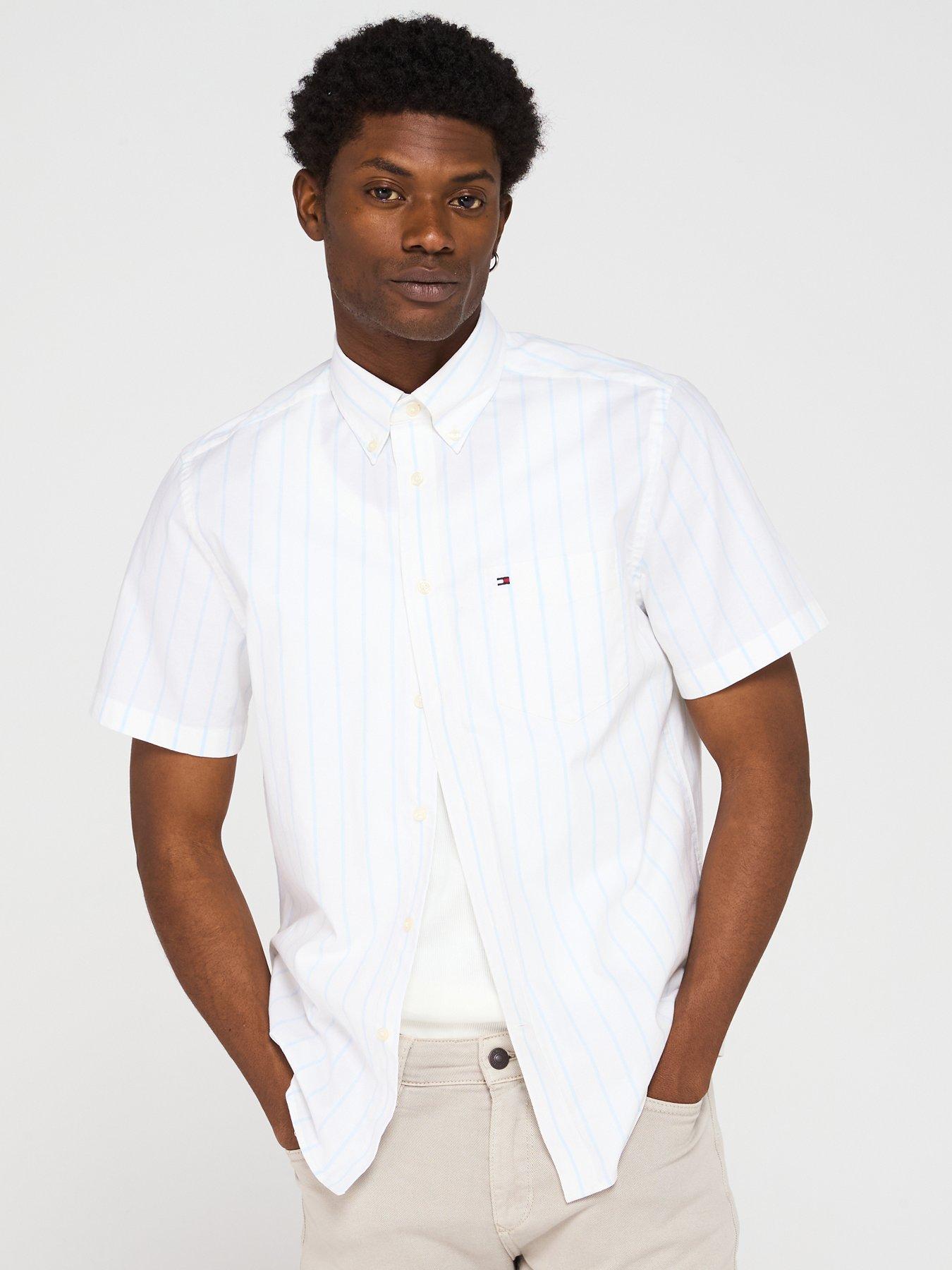undefined Oxford Wide Stripe Short Sleeve Shirt - White