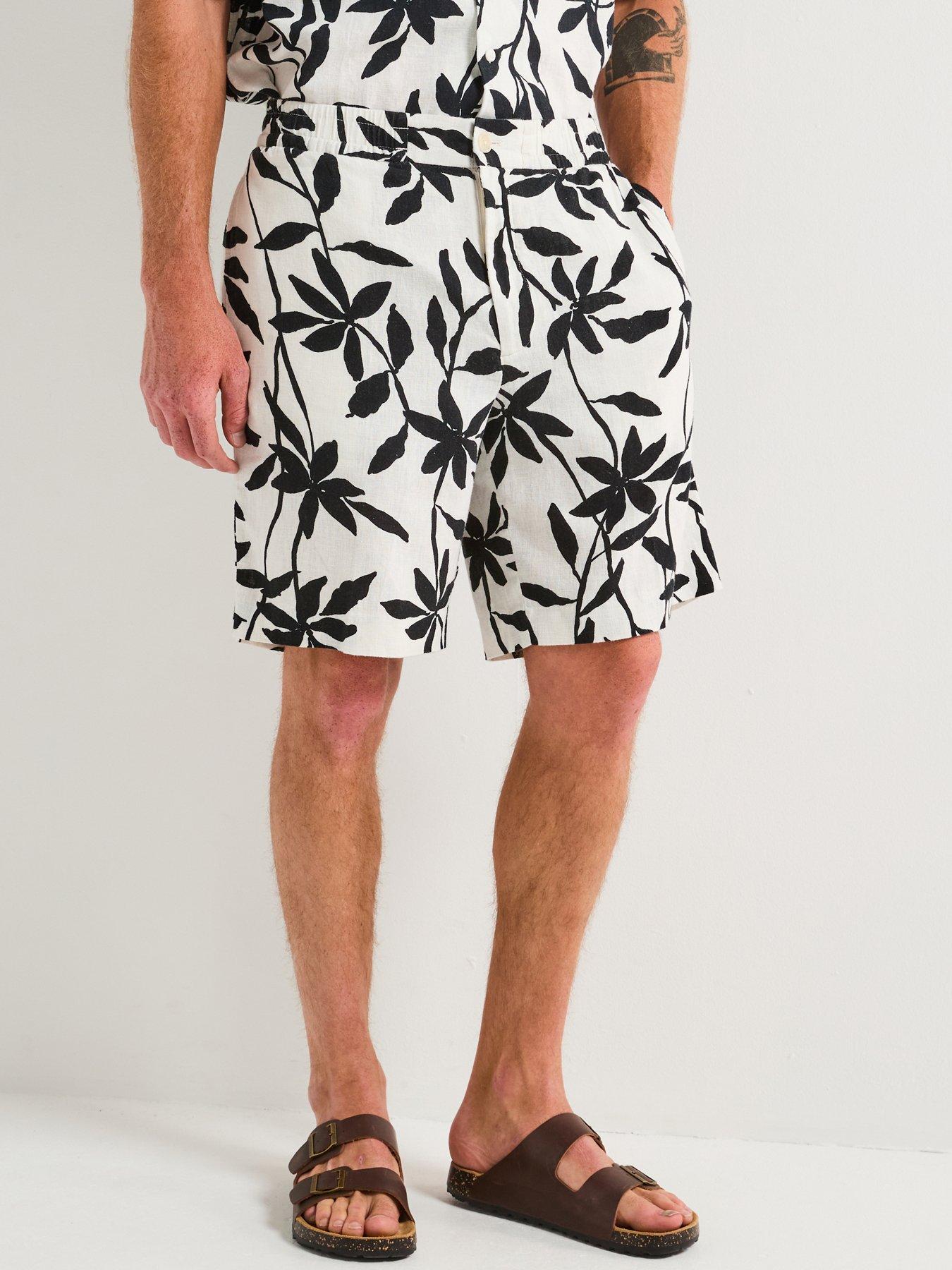 Image 1 of 4 of Calvin Klein Calvin Klein Linen Printed Pull On Shorts - White
