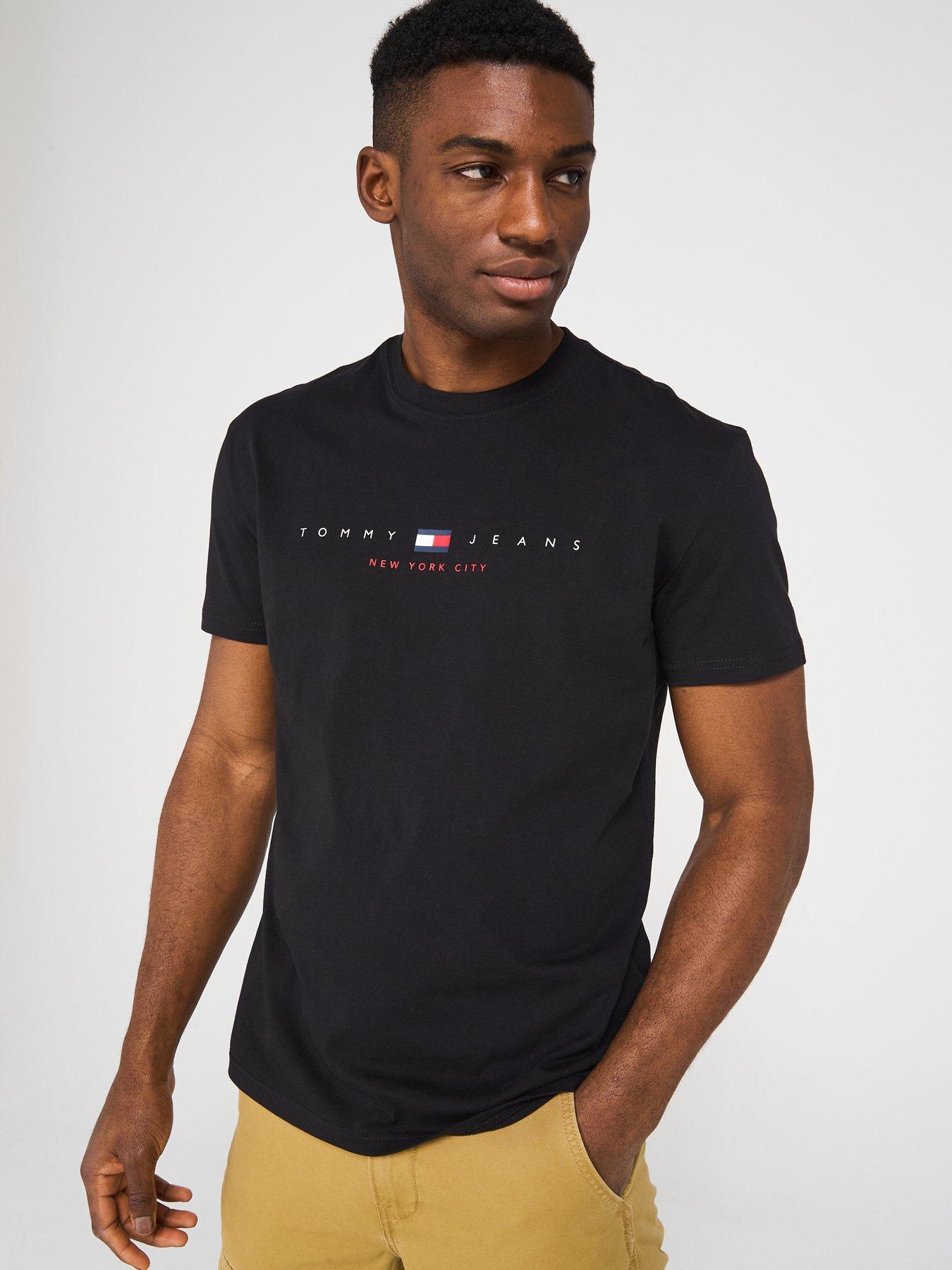 Image 1 of 4 of Tommy Jeans Regular Fit Flag Linear T-Shirt - Black