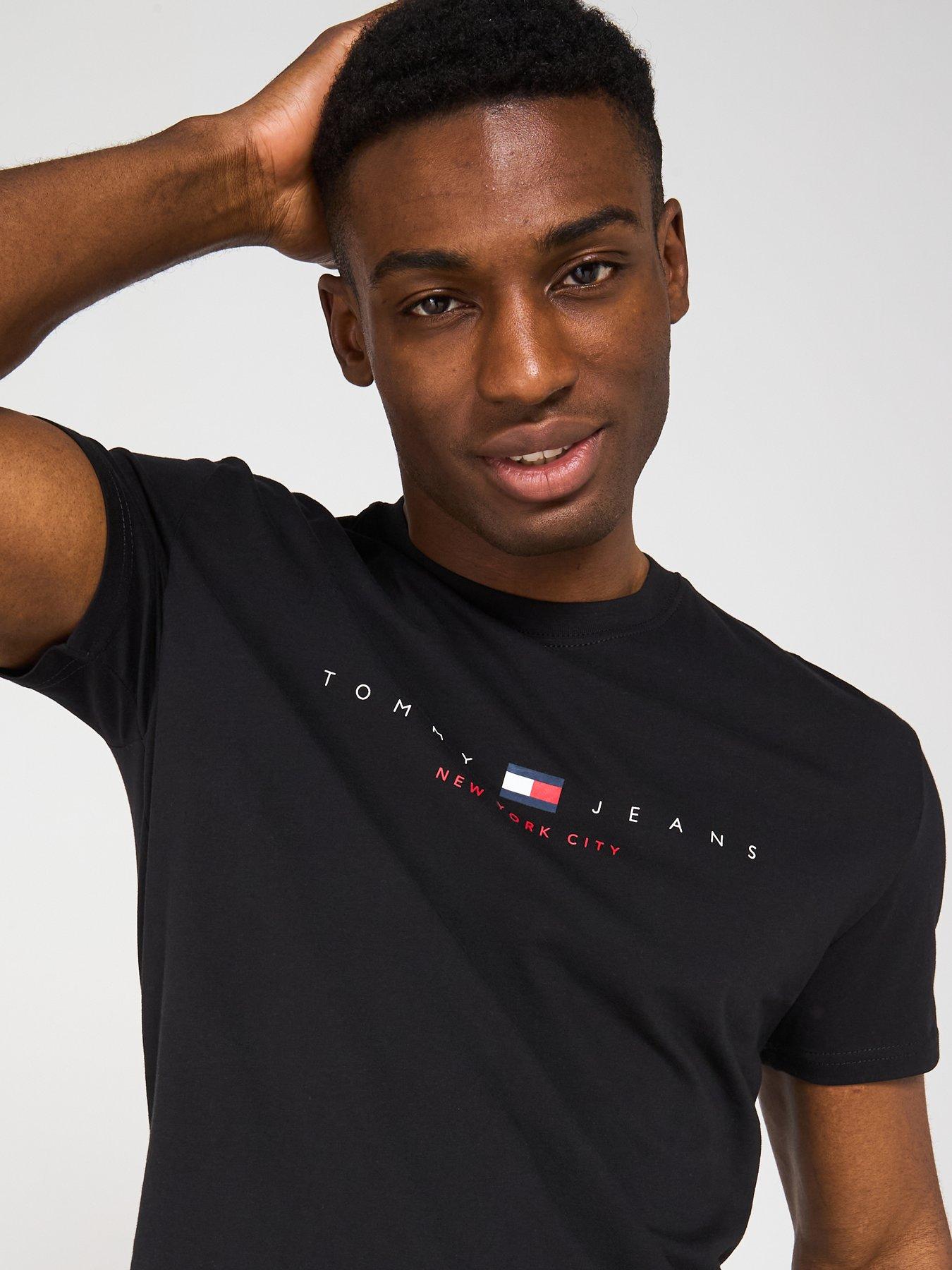 Image 4 of 4 of Tommy Jeans Regular Fit Flag Linear T-Shirt - Black