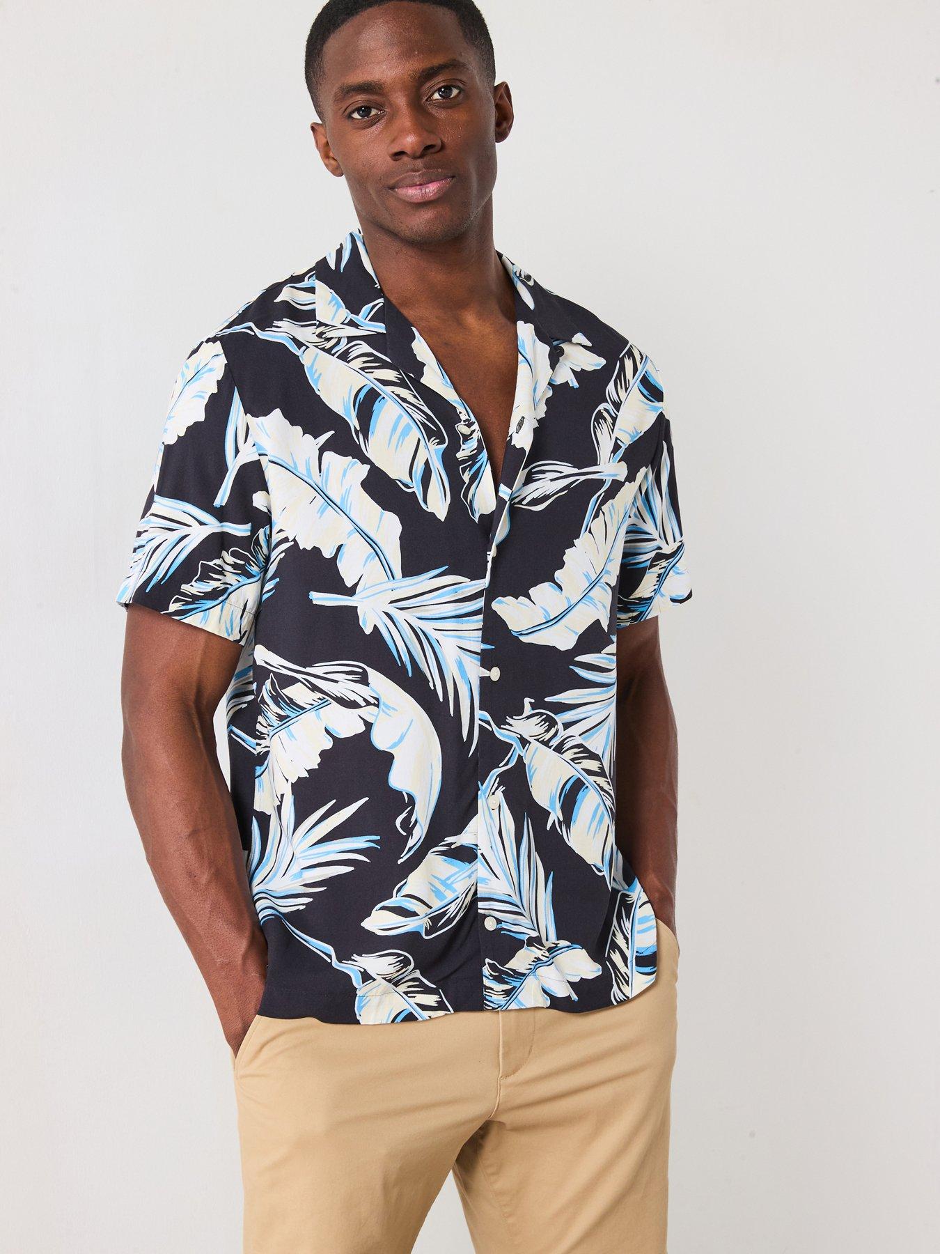 undefined Lightweight Leaf Aop Short Sleeve Shirt - Black
