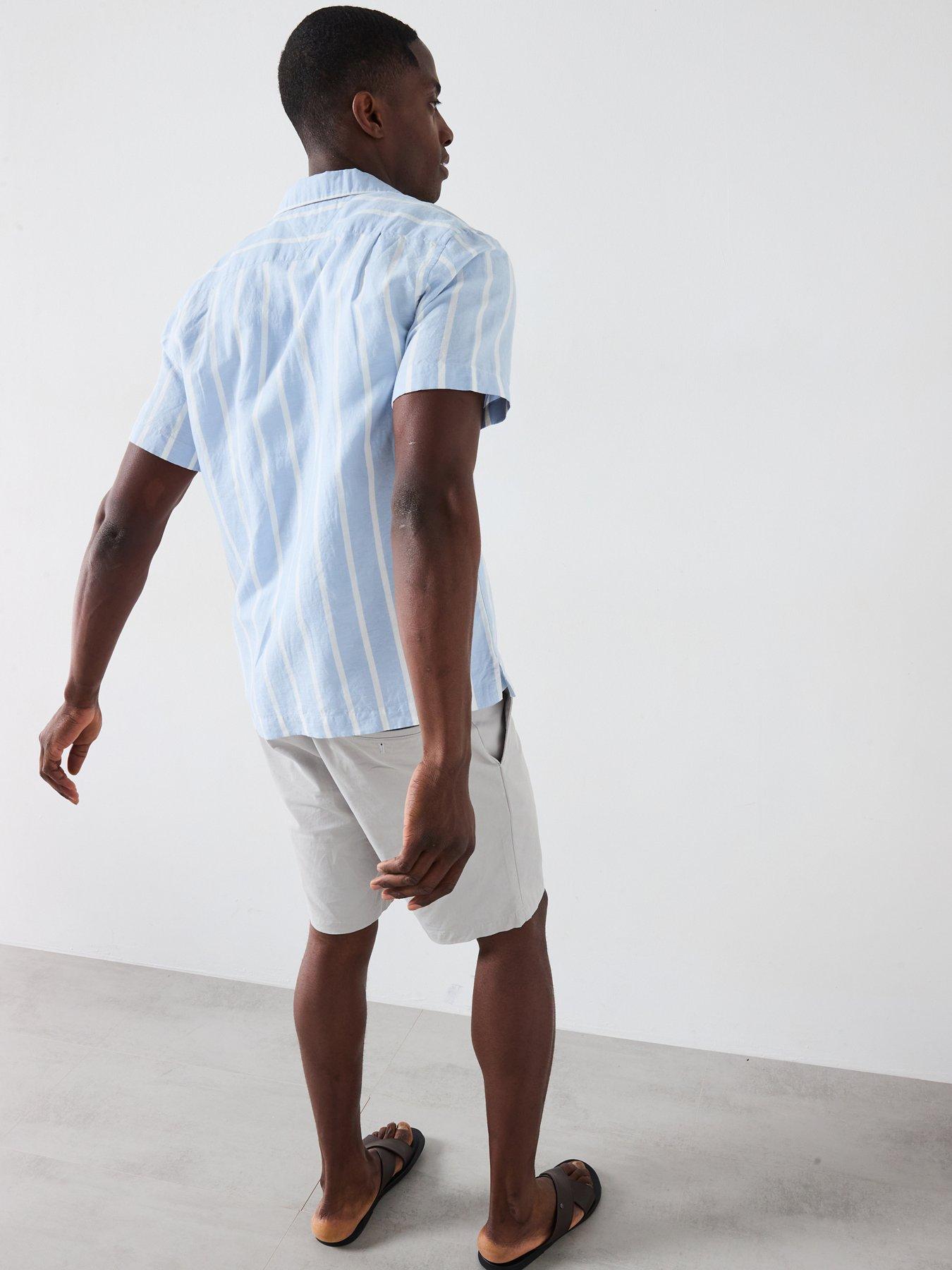 Image 2 of 6 of Tommy Hilfiger Linen Blend Striped Short Sleeve Regular Fit Shirt - Blue