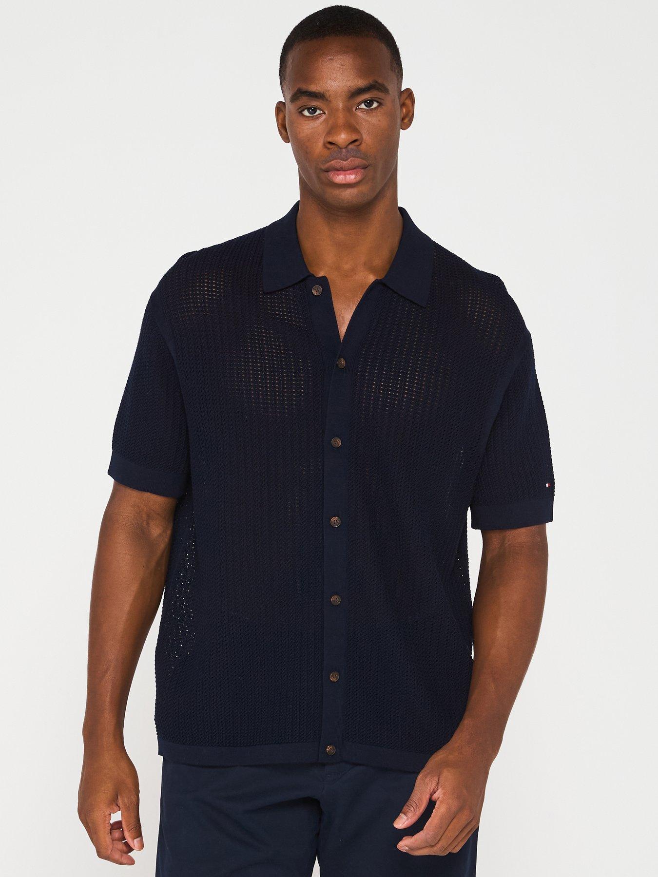 undefined Structure Open Knit Shirt - Navy