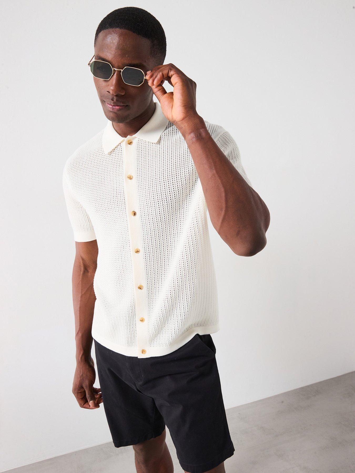 undefined Structure Open Knit Shirt - Off White