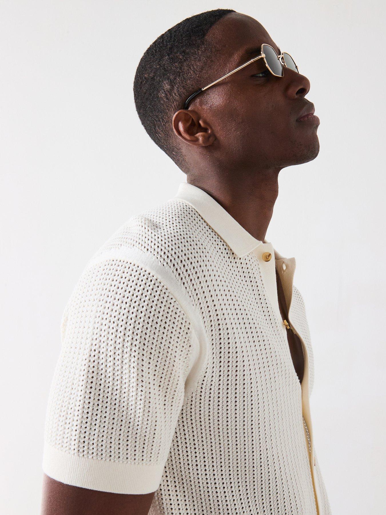 Image 4 of 6 of Tommy Hilfiger Structure Open Knit Shirt - Off White