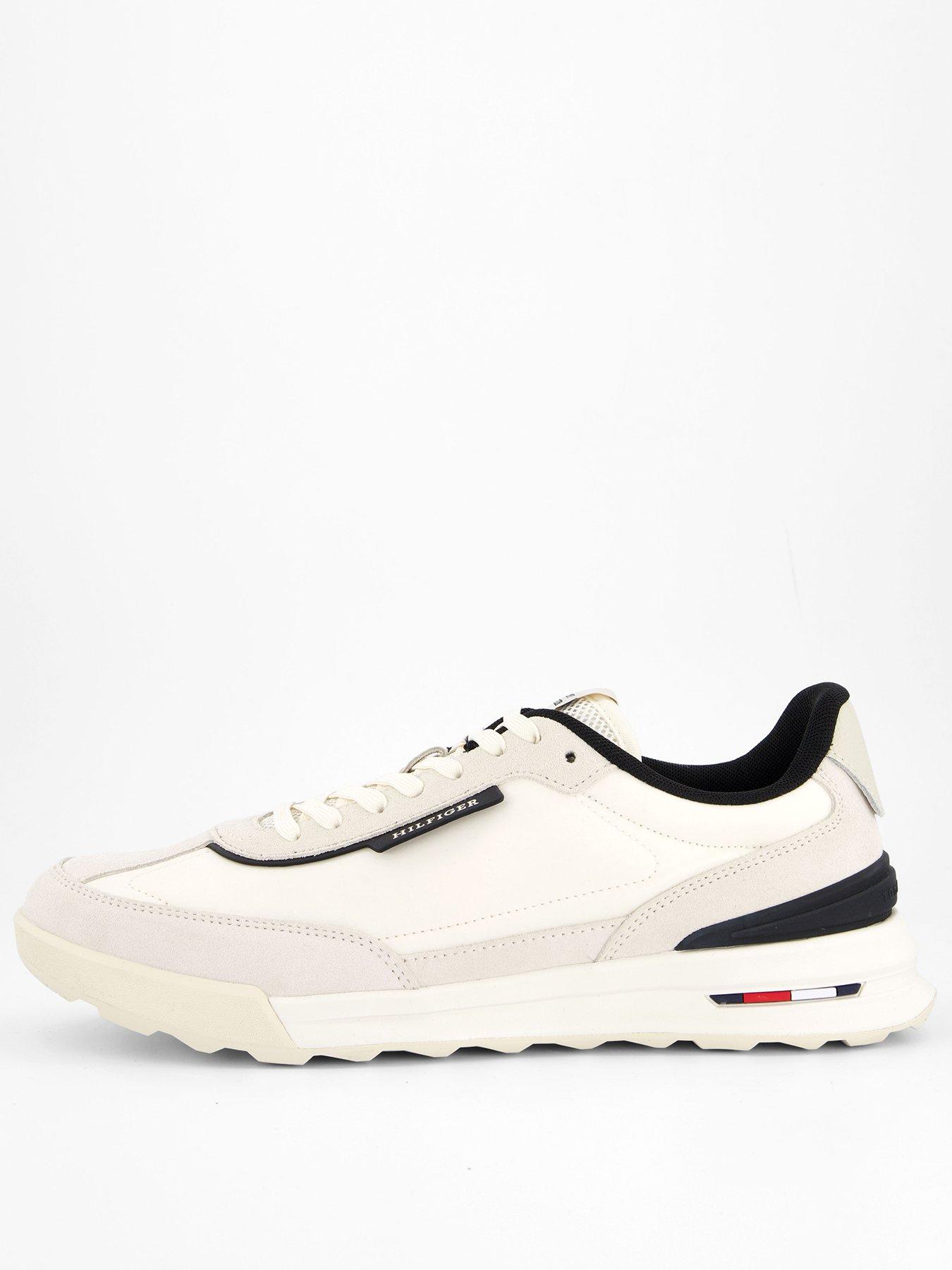 undefined Nylon Mix Retro Runner Trainers - Off White