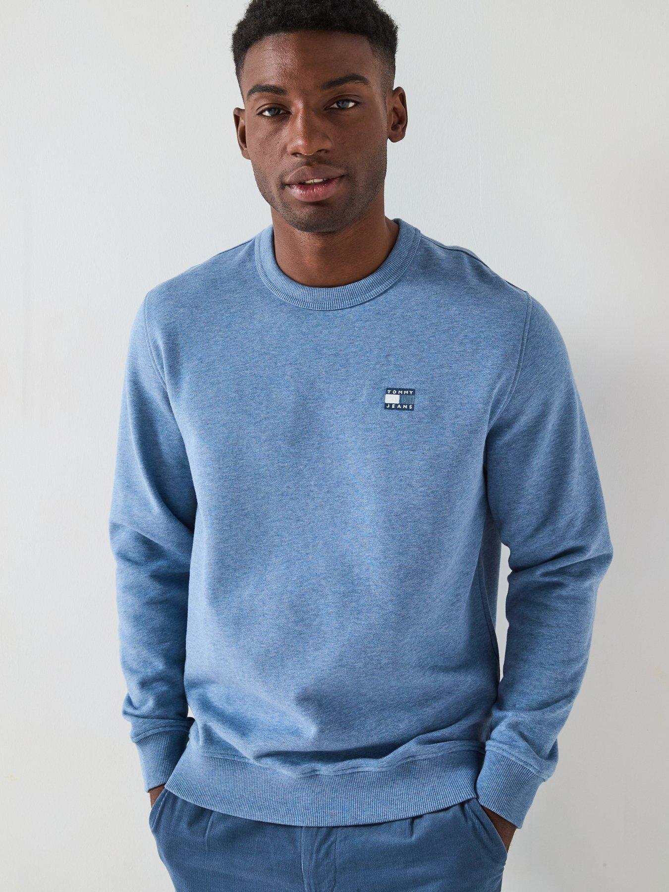 undefined Regular Fit Flag Logo Heathered Crew Sweatshirt - Blue
