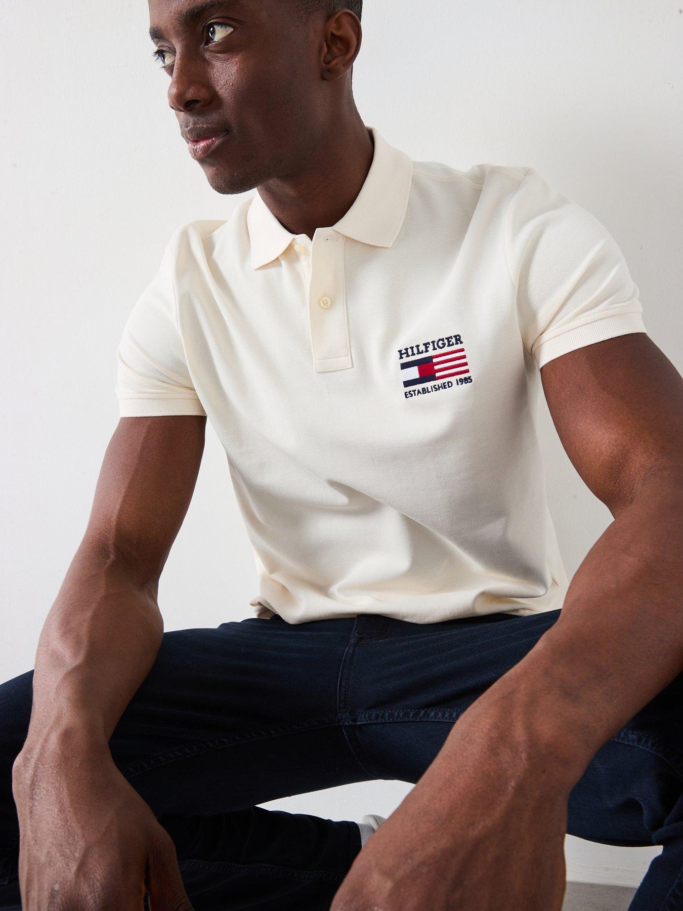 Image 6 of 6 of Tommy Hilfiger Flag Regular Fit Polo Shirt - Off White