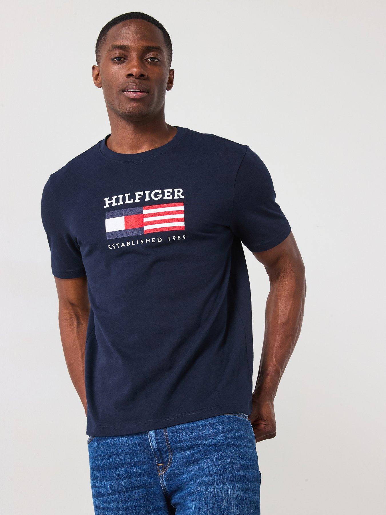 Image 1 of 6 of Tommy Hilfiger Americana Embroidered Flag T-Shirt - Navy